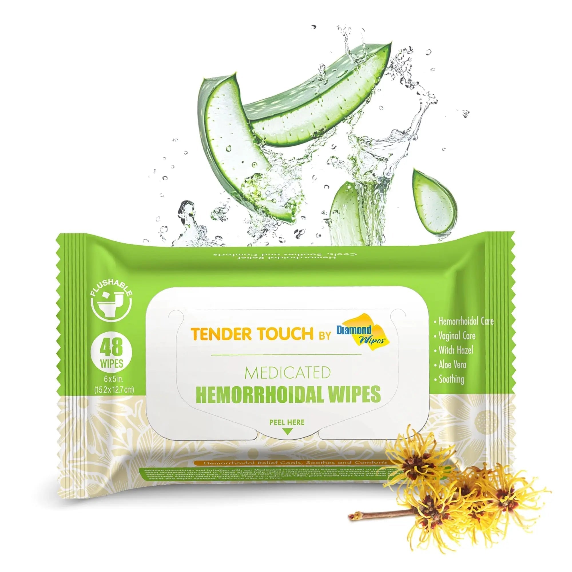 Tender Touch Hemorrhoid Wipes with Witch Hazel and Aloe, Flushable Medicated Wipes for Hemorrhoid and Vaginal Relief - Postpartum-Safe, Fragrance-free, Travel Size, 1 Pack, 48-ct. Diamond Wipes uk supplements