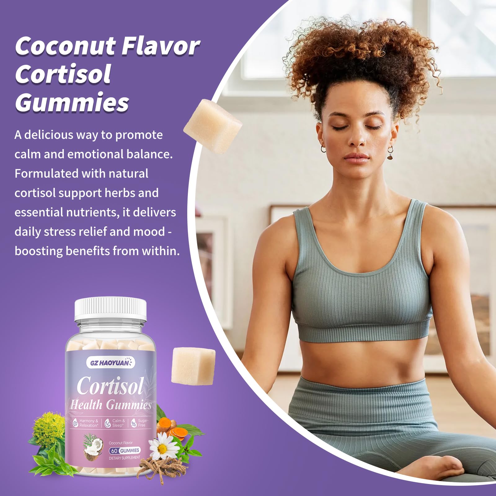 Cortisol Gummies for Women - Cortisol Supplements with Magnesium Glycinate, Ashwagandha, L-Theanine, Vitamin B Complex for Relaxation, Sleep, Calm Mood & Focus - Vegan, Sugar Free Coconut Flavor GZ HAOYUAN uk supplements
