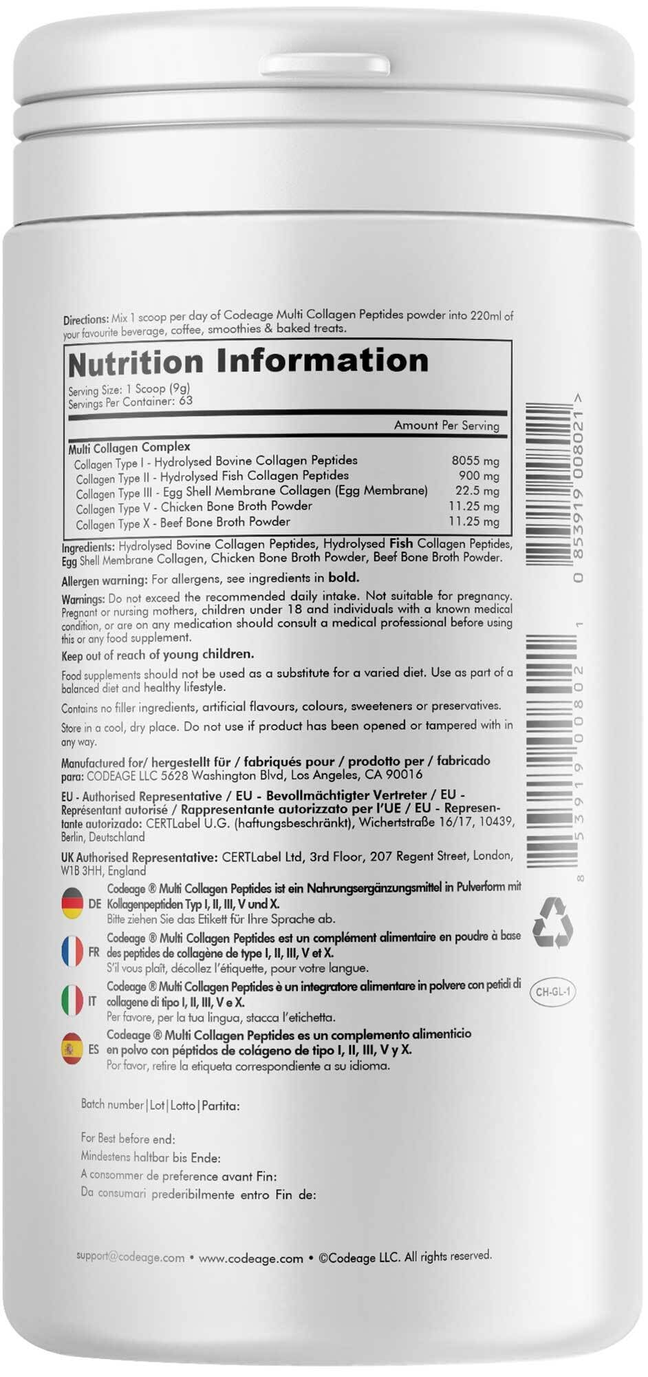 Codeage Multi Collagen Protein Powder Peptides, 2-Month Supply, Hydrolyzed, Type I, II, III, V, X Grass Fed Codeage uk supplements