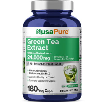 NusaPure Green Tea 20:1 Extract, 1200 mg Equivalent to 24000mg, 180 Vegan Capsules, 50% EGCG, 98% Polyphenols, 80% Catechins NusaPure uk supplements