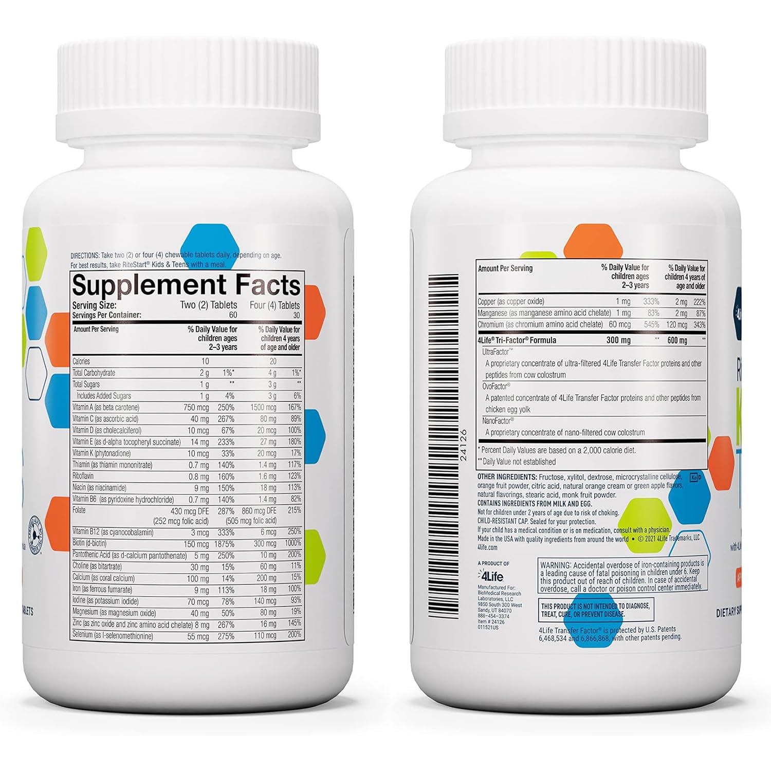 4Life RiteStart Kids and Teens- Apple, Orange Flavors, 22 Essential Vitamins, Minerals, Immune System and Brain Support Ages 2+ - 120 Chewable Tablets 4Life uk supplements