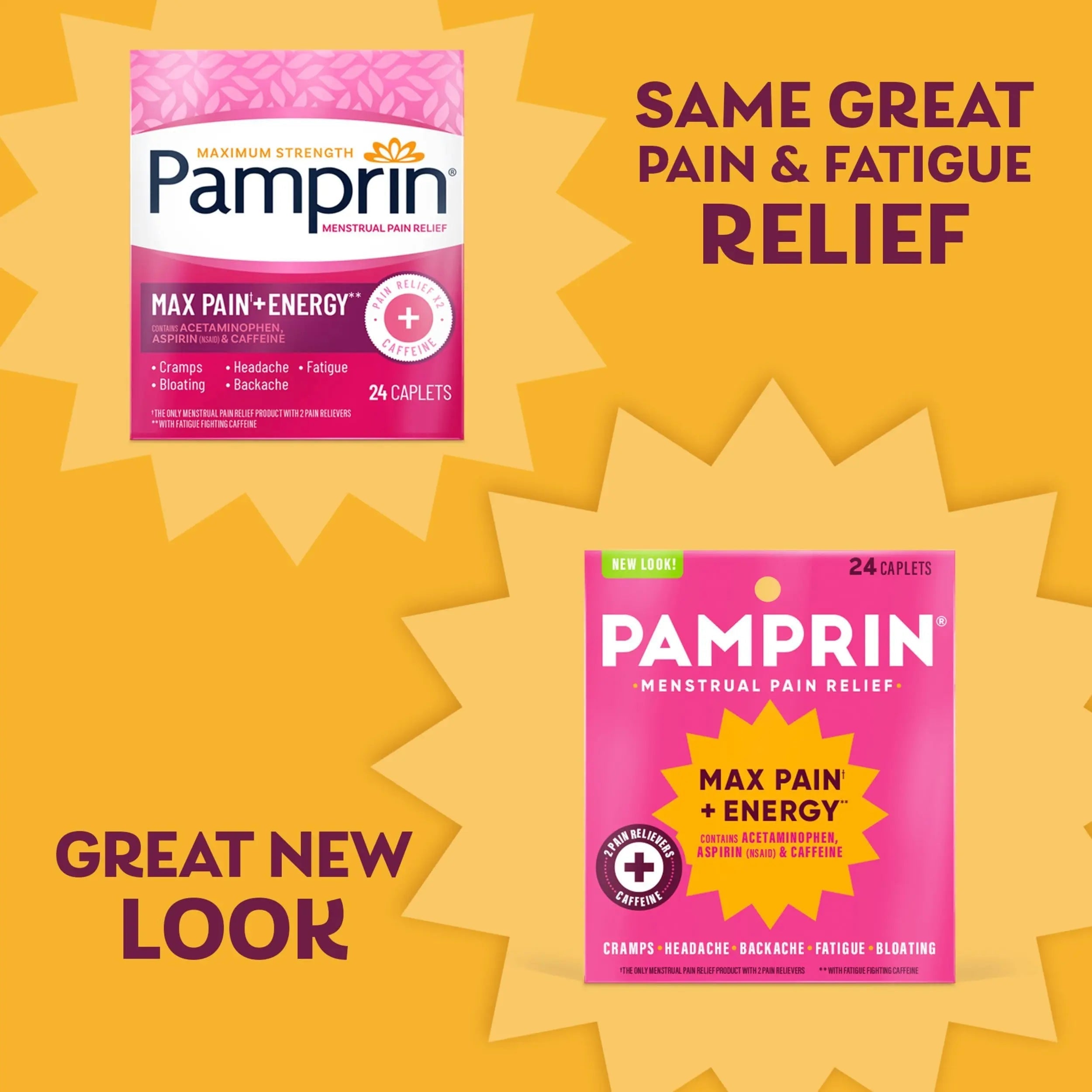 Pamprin Maximum Strength Max Pain and Energy Formula, Menstrual Period Symptoms Relief for Cramps, Bloating and Fatigue, 24 Caplets Pamprin uk supplements