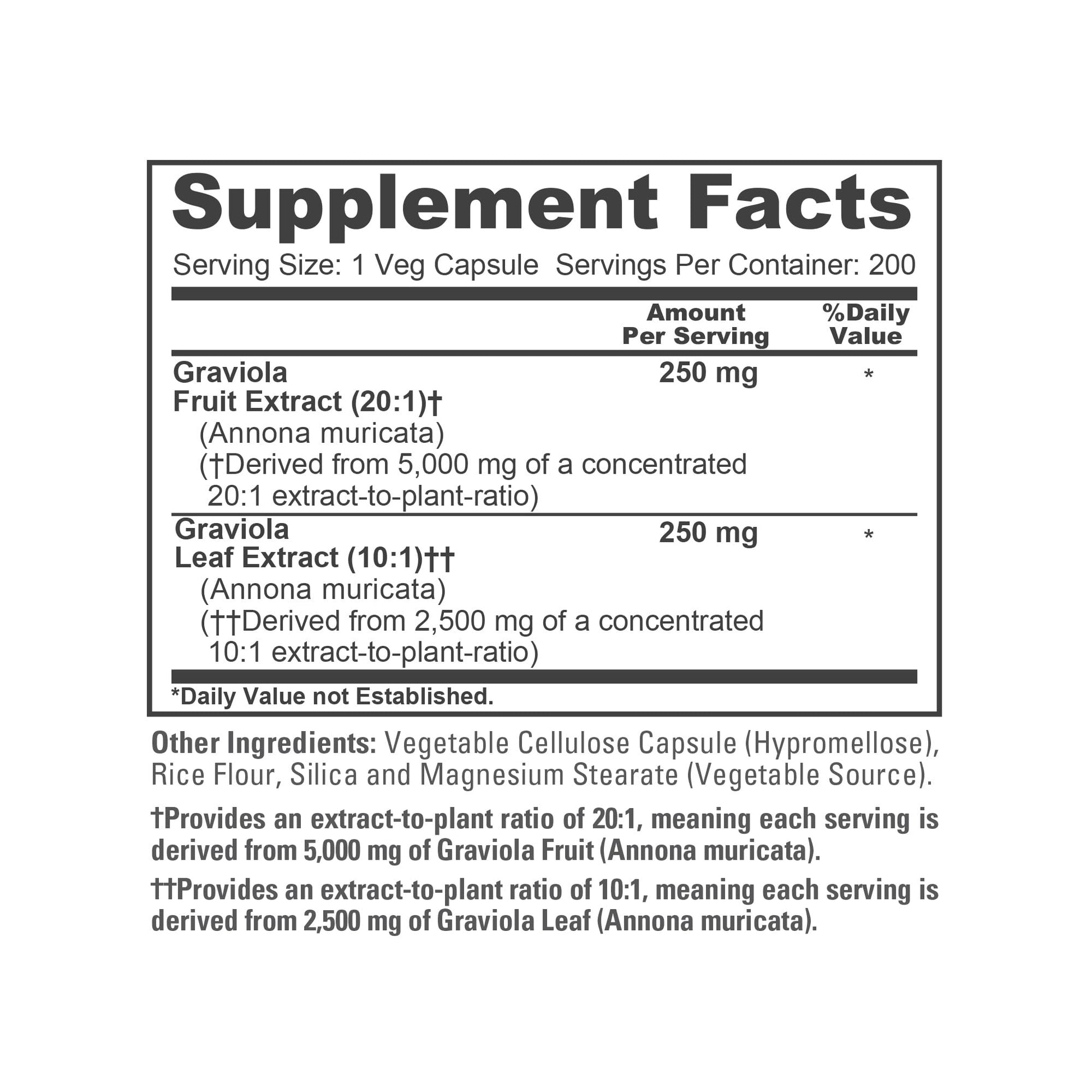NusaPure Graviola 20:1 & 10:1 Extract - Suitable for Vegetarian/Vegan, Non- GMO - 7500 mg - 200 Capsules NusaPure uk supplements