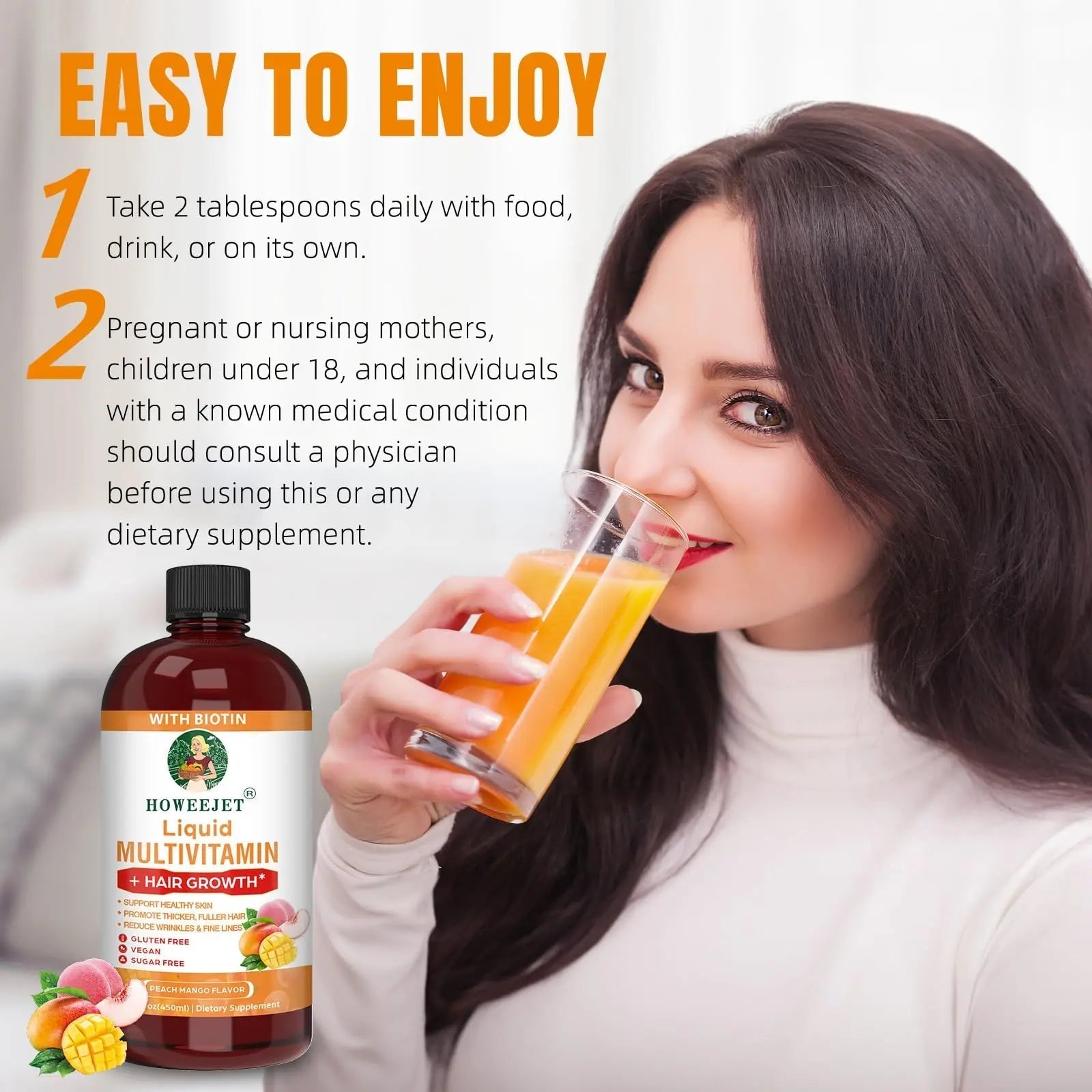 Liquid Multivitamin for Hair Growth | Biotin 10000mcg | Hair & Skin Support Supplement | Clinically Tested for Thicker Hair & Skin Elasticity HOWEEJET uk supplements