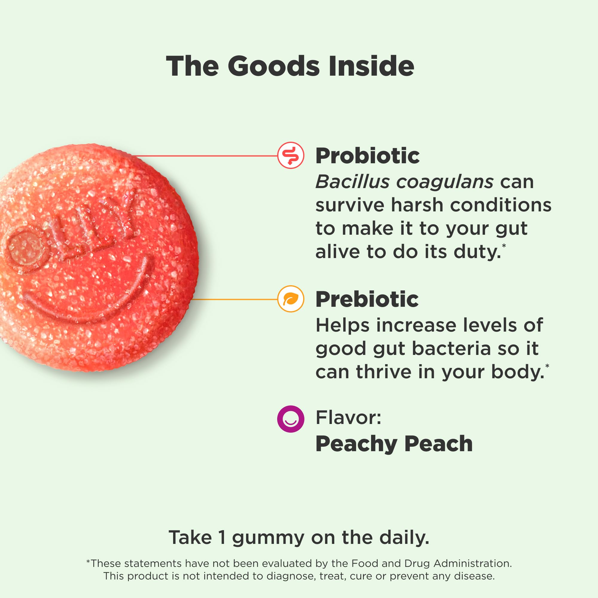 OLLY Probiotic + Prebiotic Gummy, Digestive Support and Gut Health, 500 Million CFUs, Fiber, Adult Chewable Supplement for Men and Women, Peach, 30 Day Supply - 30 Count OLLY uk supplements
