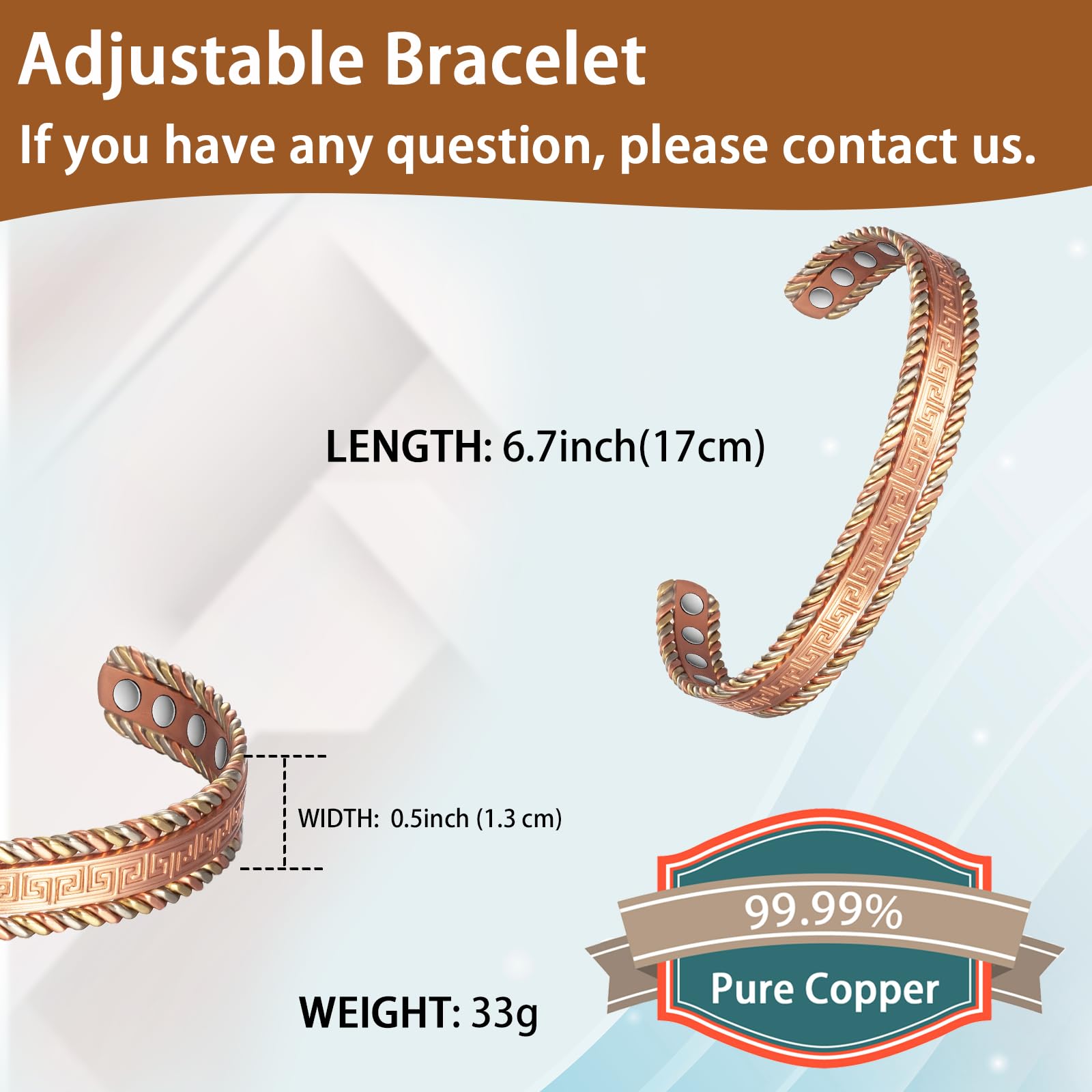 EnerCoppeX Copper Magnetic Bracelet for Women, 99.99% Pure Copper Cuff with 3500 Gauss Magnets (A) EnerCoppeX uk supplements