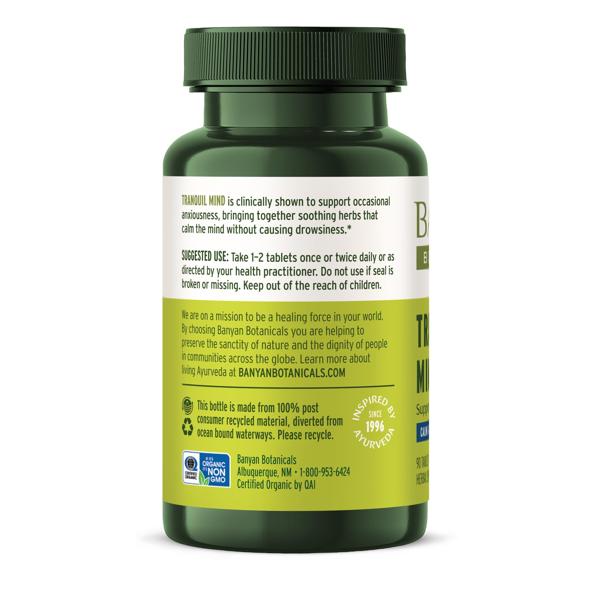 Banyan Botanicals Organic Tranquil Mind – Nervous System Support & Physical Relaxation Supplement – with Skullcap, Passionflower & Gotu Kola – Non-Drowsy Systemic Grounding – 90 Tablets – USDA Organic Banyan Botanicals uk supplements