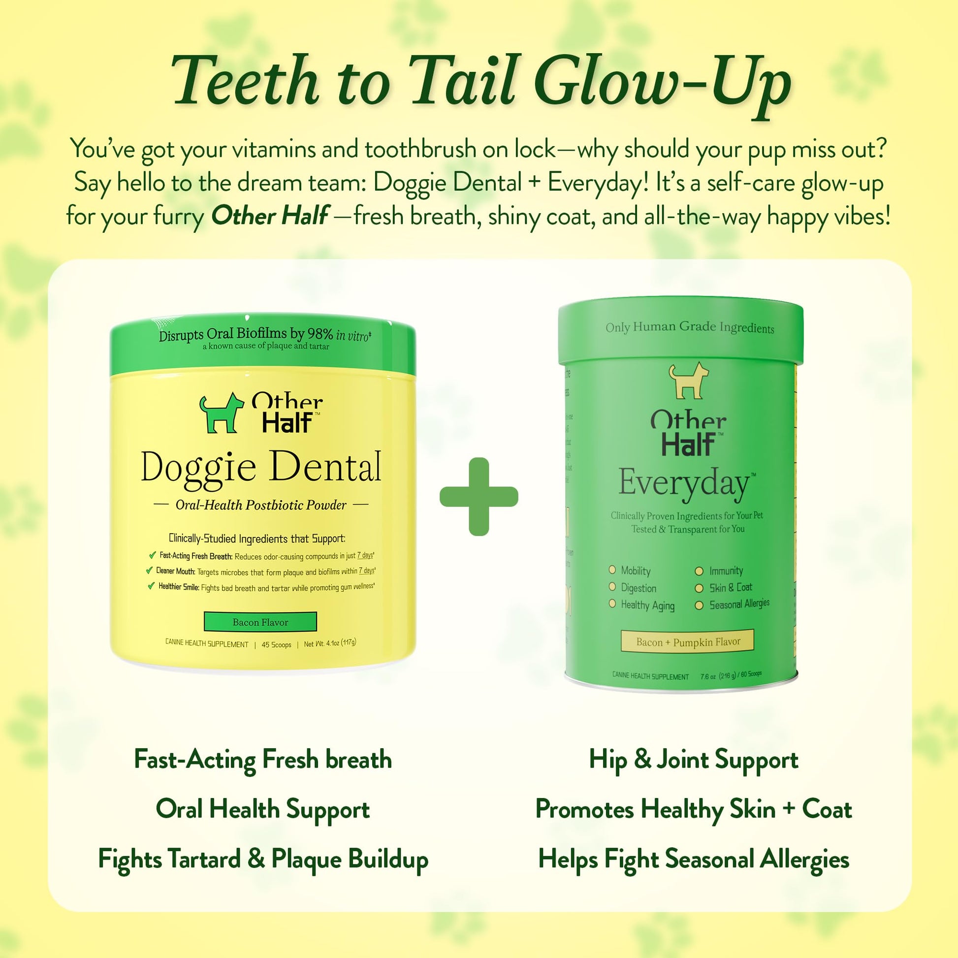 OTHER HALF Doggie Dental Supplement Powder - Dog Breath Freshener & Teeth Cleaning Made Easy - Oral Health Postbiotic for Dogs - Targets Tartar, Plaque & Bad Breath | 45 Scoops, Bacon Flavor OTHER HALF uk supplements