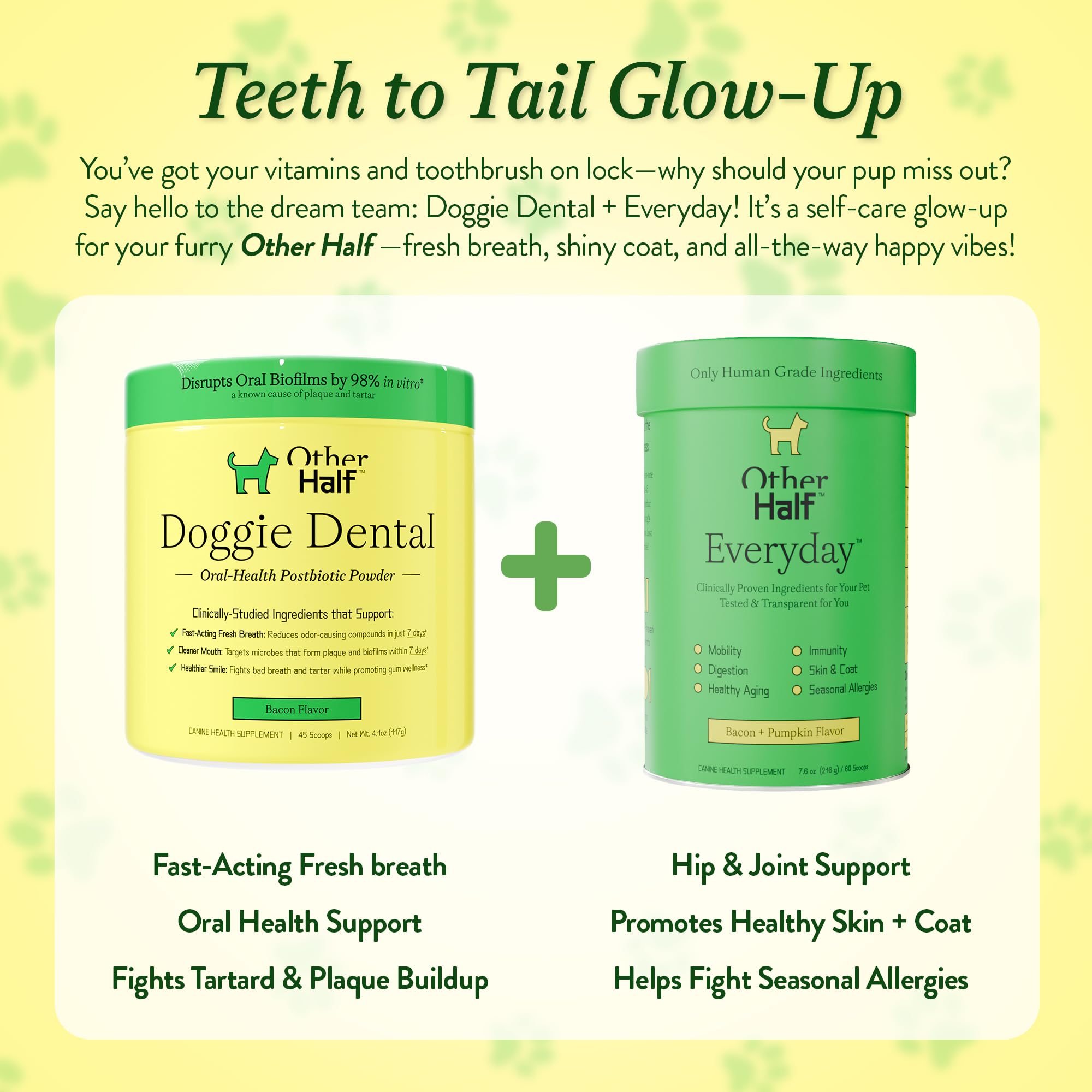 OTHER HALF Doggie Dental Supplement Powder - Dog Breath Freshener & Teeth Cleaning Made Easy - Oral Health Postbiotic for Dogs - Targets Tartar, Plaque & Bad Breath | 45 Scoops, Bacon Flavor OTHER HALF uk supplements
