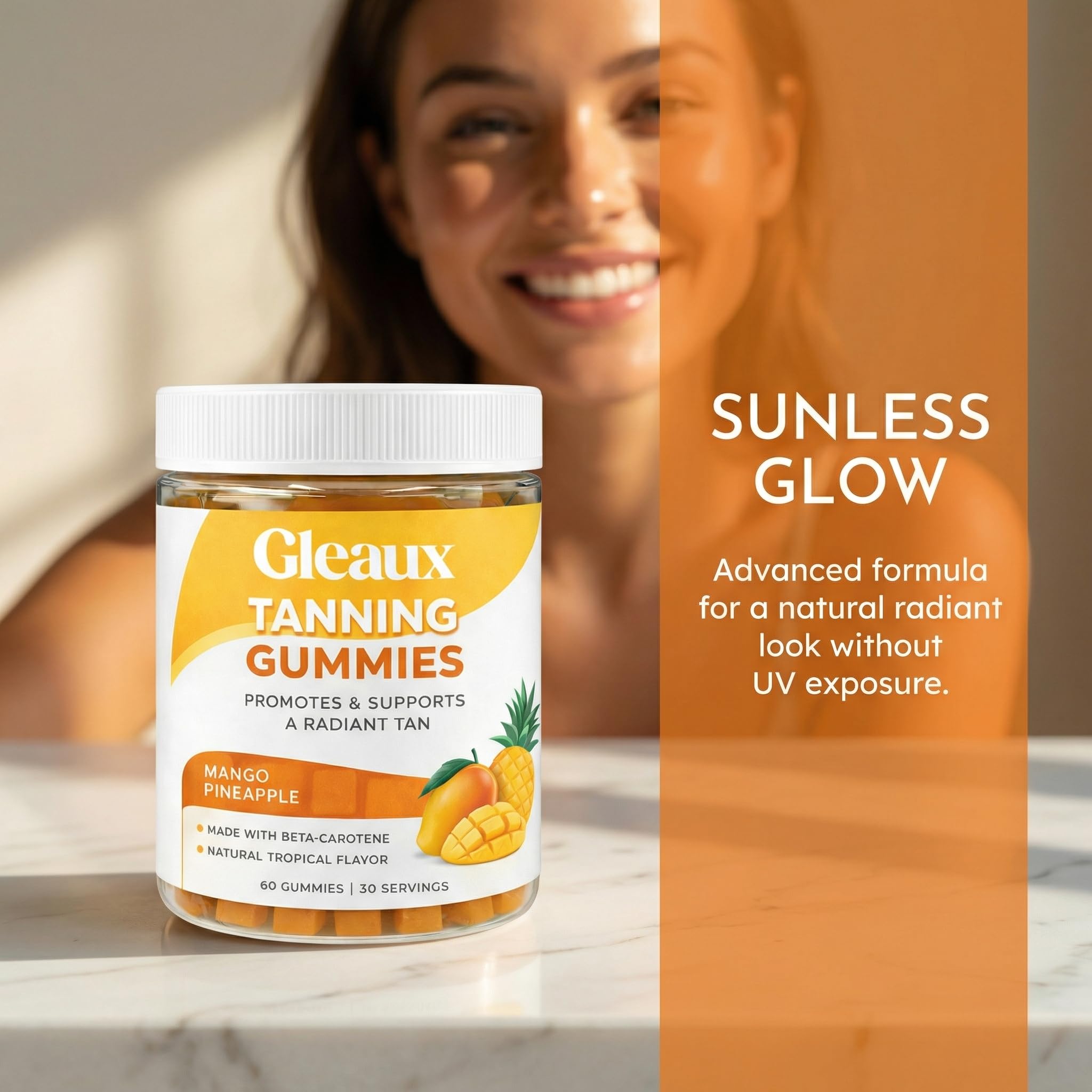 DXWXH Gleaux Tanning Gummies, Tanning Gummies for Women, Sunless Radiance Support with Beta Carotene, Astaxanthin & Lycopene, for Skin Health & Complexion Support, Mango Pineapple Flavor, 60 Gummies DXWXH uk supplements