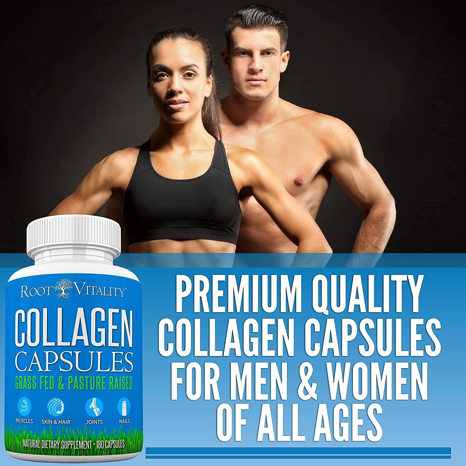 Root Vitality Collagen Peptides Capsules - Grass-Fed, Pasture-Raised Hydrolyzed Protein Supplement for Skin, Hair, & Nails - Non-GMO, Zero Sugar Daily Pills for Men & Women (180 Capsules) Root Vitality uk supplements