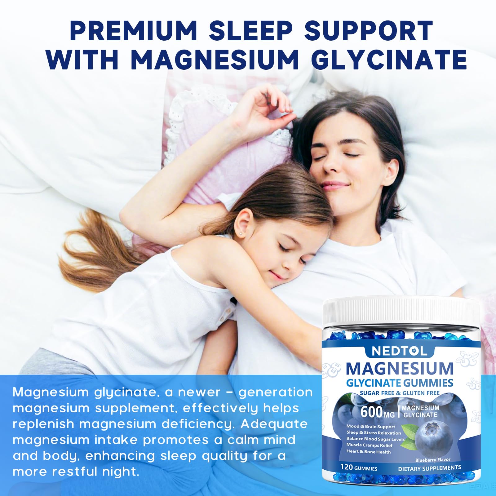 Nedtol Magnesium Glycinate Gummies 600mg, Sugar Free Magnesium Potassium Supplement for Adults with Magnesium L-Threonate, Vitamin D, B6,and CoQ10 for Sleep, Body Support and Relaxation,120 Count Nedtol uk supplements