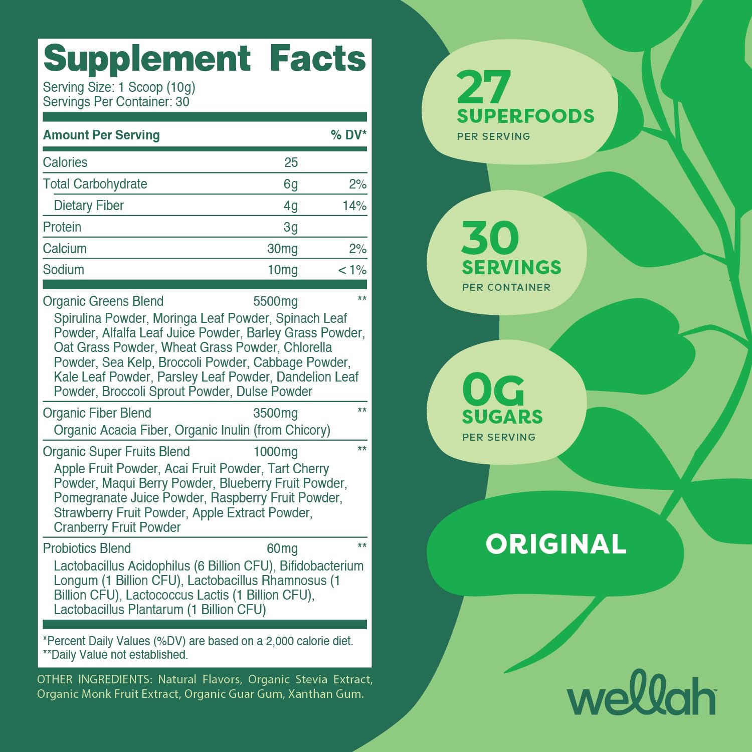 Wellah Leaf, Laugh, Love Super Greens Powder (Unflavored) 30 Servings - Superfood Supplement Drink Mix Wellah uk supplements