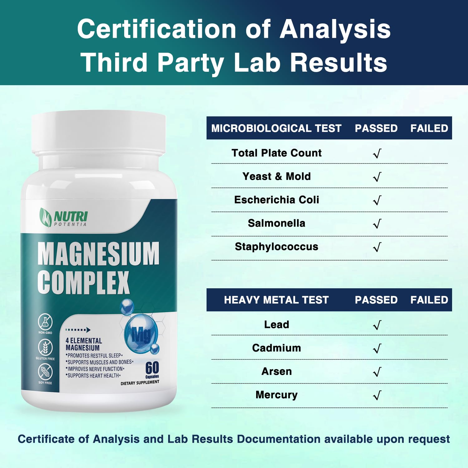 Magnesium Complex for Women&Men,With Glycinate Malate Citrate Taurate.Support for Sleep,Stress Relief,Cognitive Function,Magnesium Supplement 500mg,Third-Party Tested(Made & Tested in USA)-60 Capsules NUTRI POTENTIA uk supplements