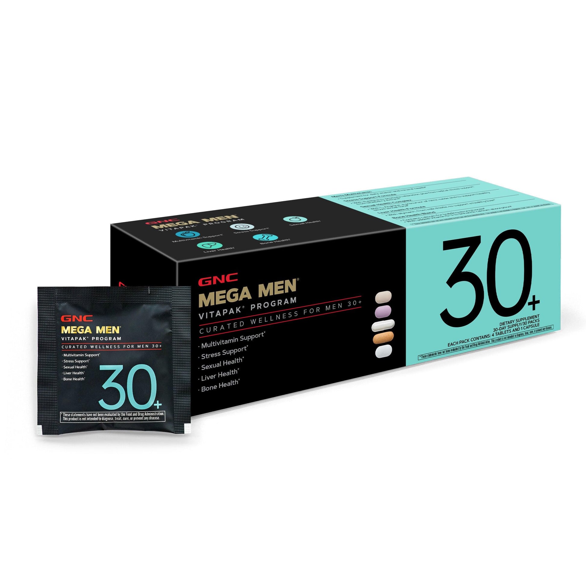 GNC Men's 30+ Vitapak Program | 5-in-1 Daily Multivitamins and Minerals | Supports Healthy Bones and Stress Relief | 30 Servings GNC uk supplements