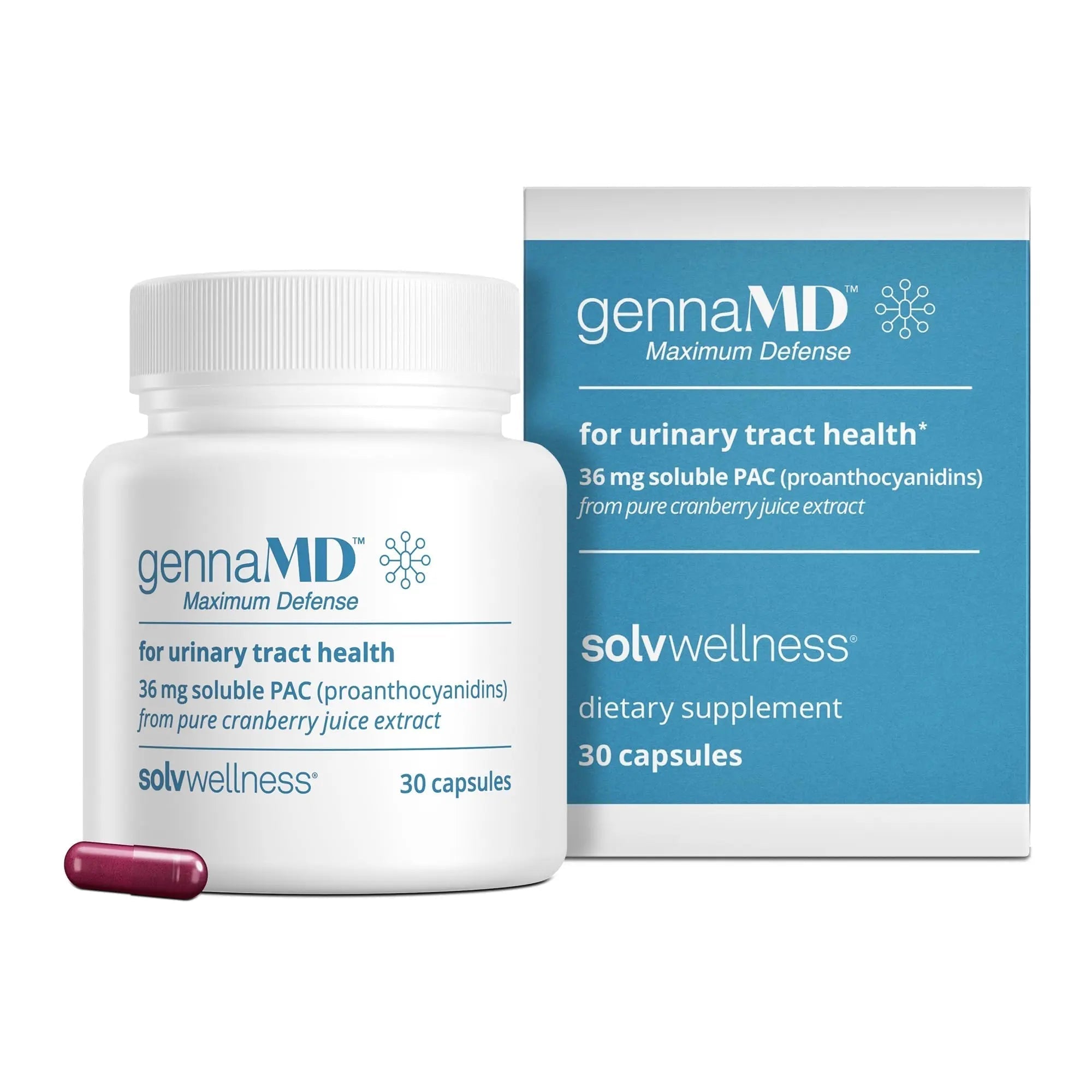 Solv Wellness GennaMD - Maximum UTI Defense - 36 mg Soluble PAC from 100% Cranberry Juice Extract - Highest PAC Concentration in a Small, Easy-to-Swallow Capsule - 30 Capsules Solv Wellness uk supplements