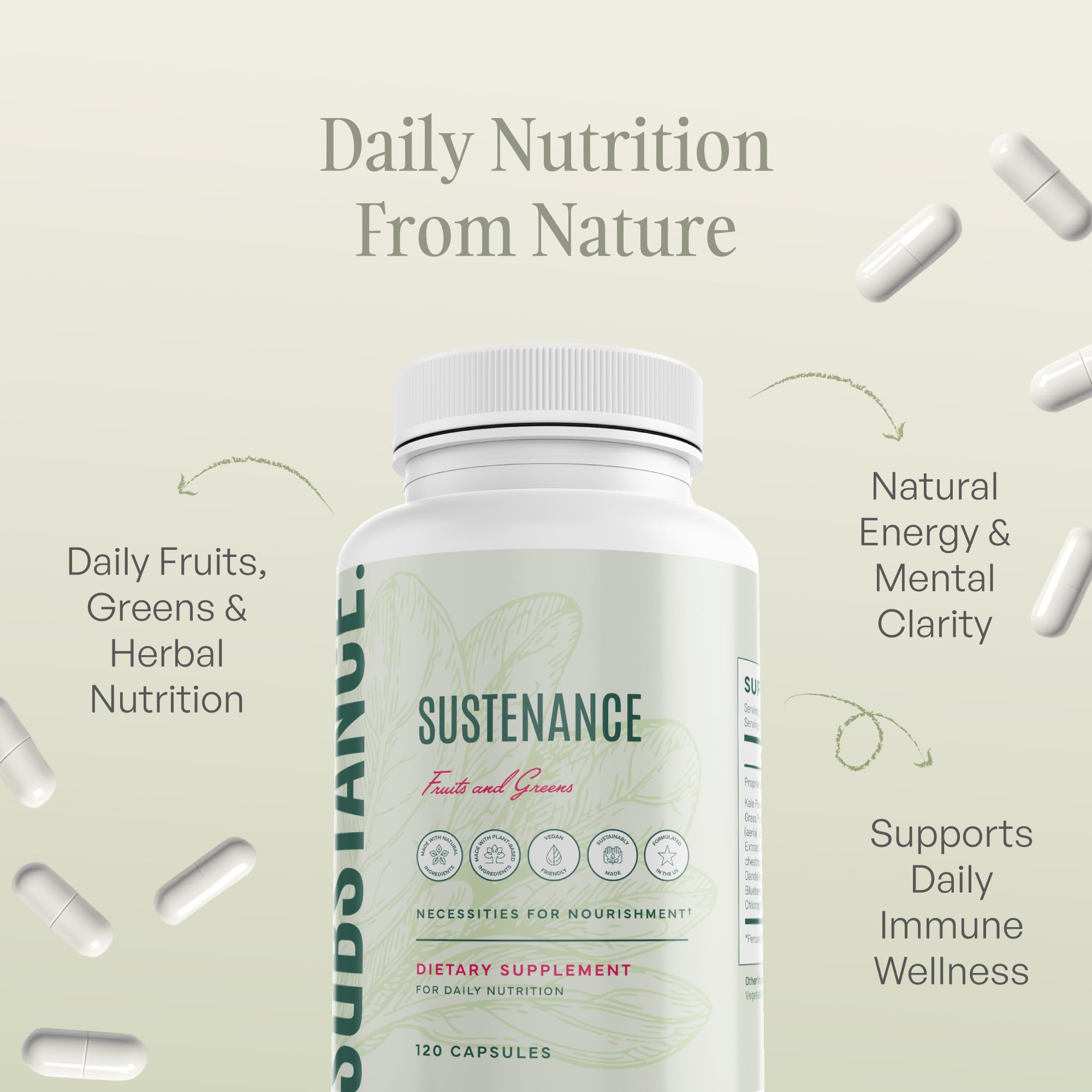 SUBSTANCE. - Nature's Sustenance Daily Greens, Daily Fruit and Veggies Supplement - Enhance Energy, Mental Clarity - Fruits and Vegetables Supplements - US Made, Vegan-Friendly - 30 Servings. SUBSTANCE. uk supplements