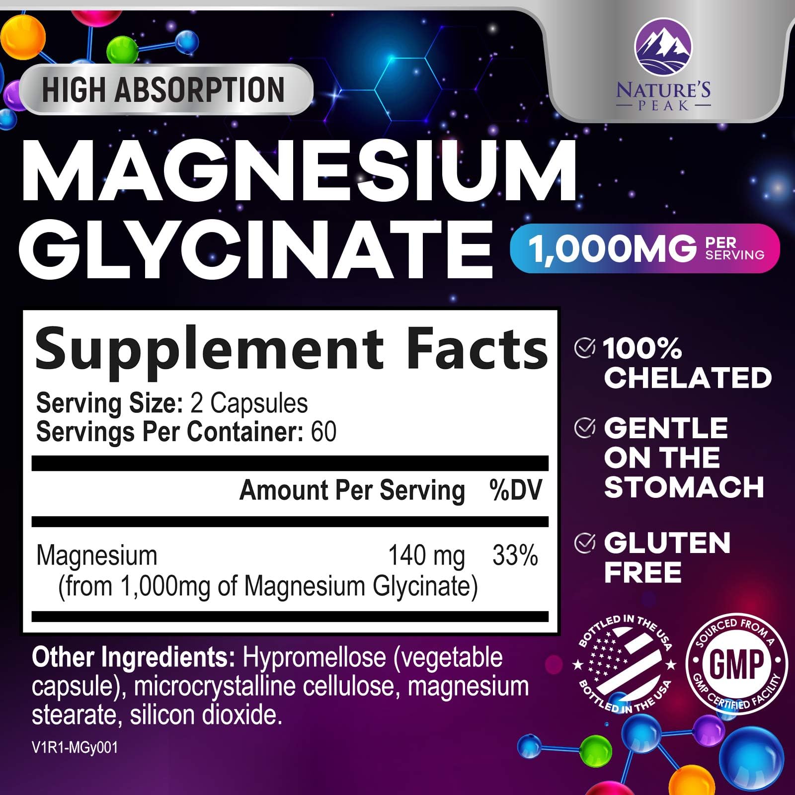 Magnesium Glycinate Capsules 1000mg Per Serving - Pure & Chelated for Max Absorption - Supports Muscle, Nerve & Heart Health, Sleep Support - Magnesium Supplement for Whole Body Support - 120 Capsules Nature's Peak uk supplements