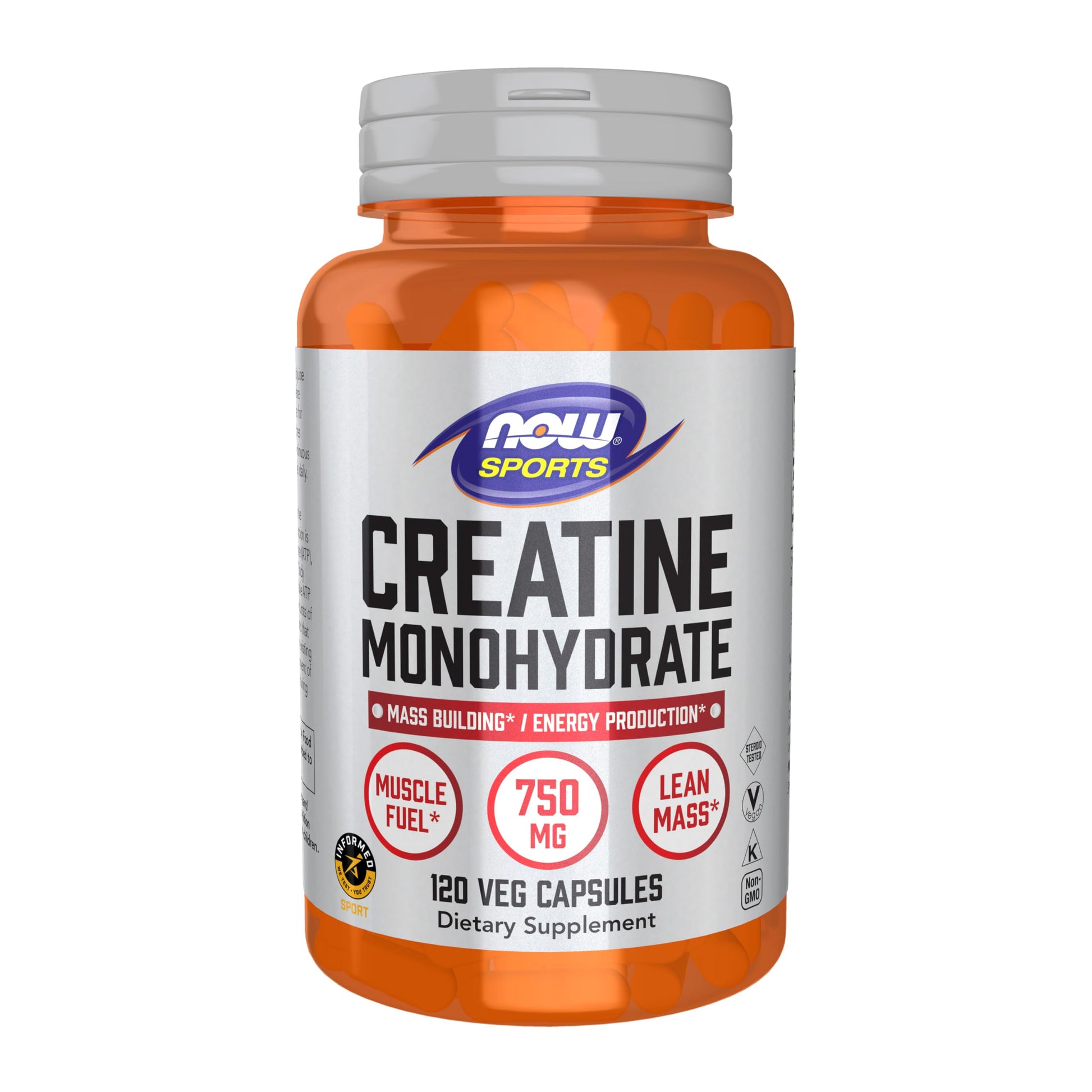 NOW Foods Sports Nutrition, Creatine Monohydrate 750 mg, Mass Building*/Energy Production*, 120 Veg Capsules NOW Foods uk supplements