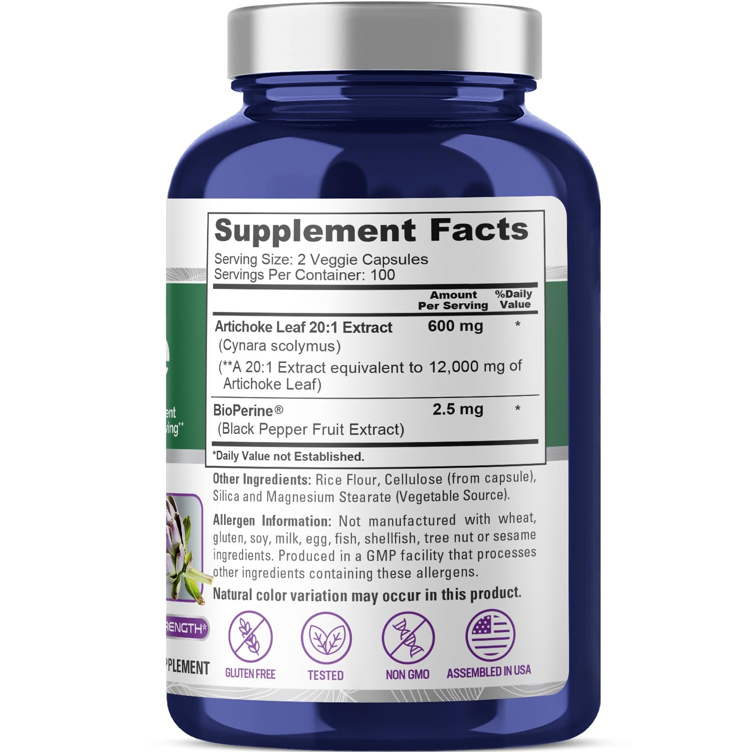 NusaPure Artichoke 20:1 Extract, 600 mg Equivalent to 12,000mg 200 Veggie caps (Non-GMO, Gluten Free) NusaPure uk supplements