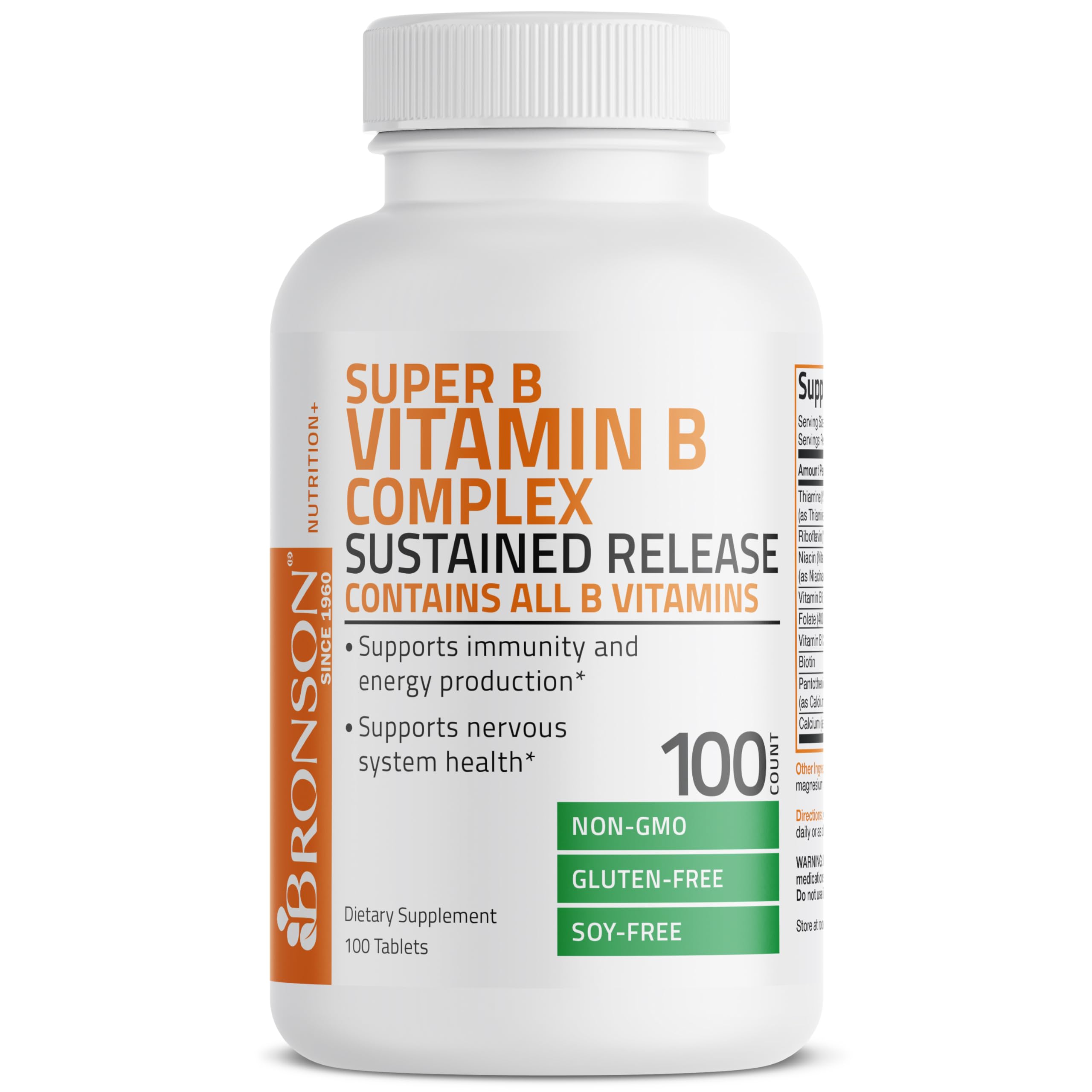 Bronson Super B Vitamin B Complex Sustained Slow Release Vitamin B1, B2, B3, B6, B9 Bronson uk supplements