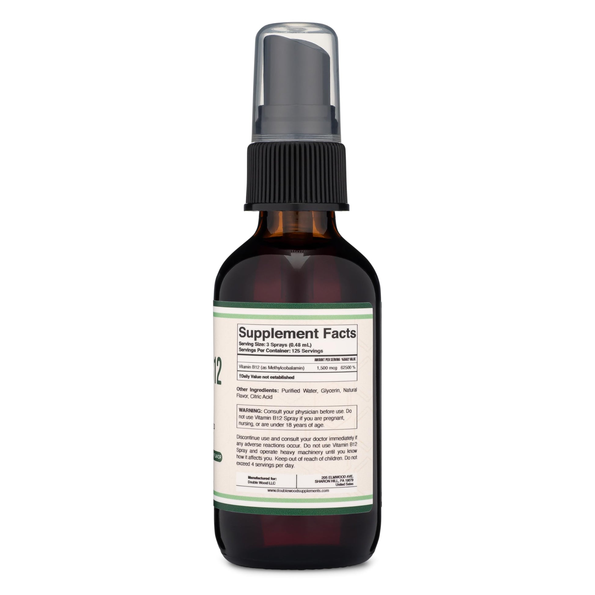 Vitamin B12 Sublingual Spray (2 Spray Dose of Vitamin 12 1000mcg, 3 Spray Serving Size Double Wood Supplements uk supplements