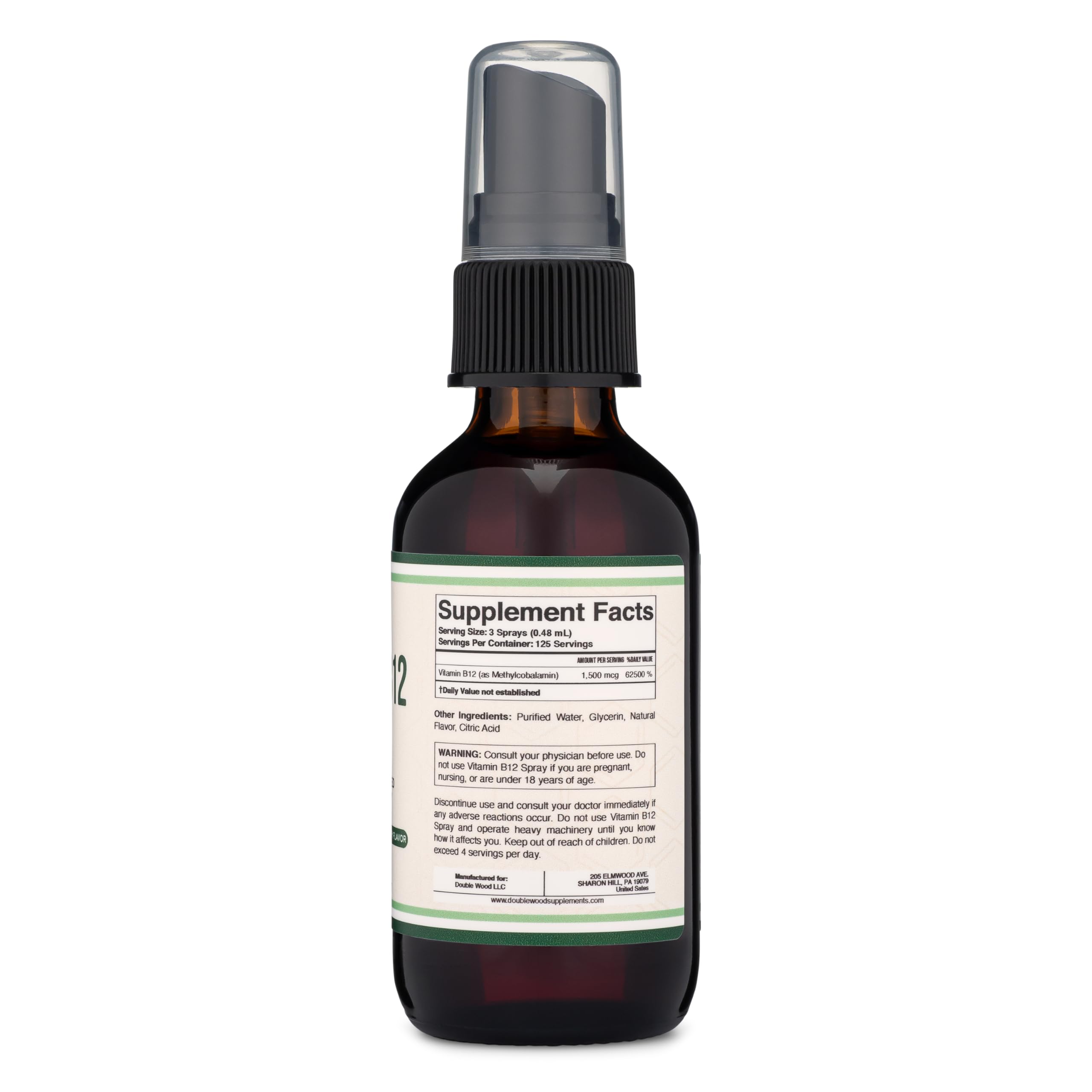 Vitamin B12 Sublingual Spray (2 Spray Dose of Vitamin 12 1000mcg, 3 Spray Serving Size Double Wood Supplements uk supplements