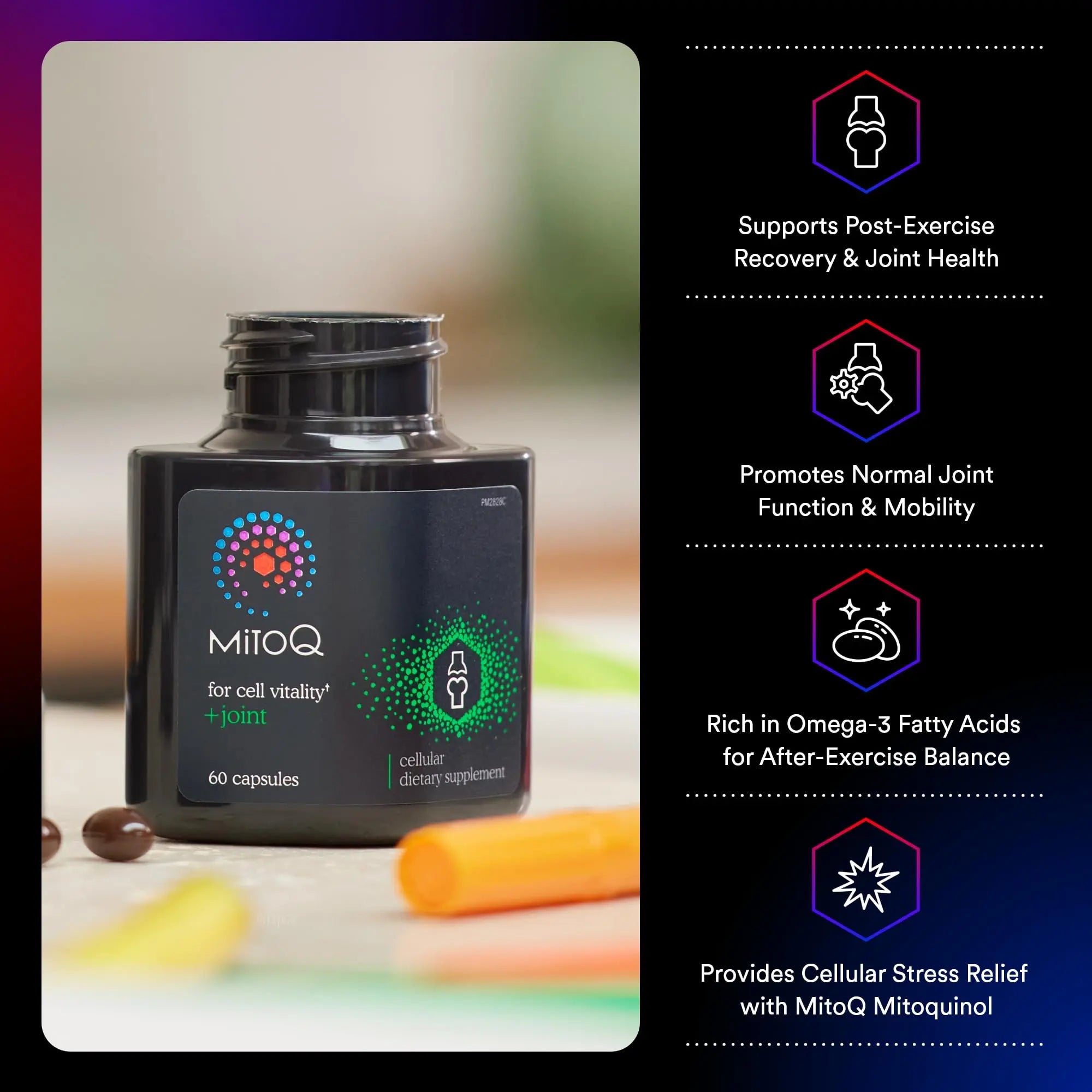 MitoQ +Joint Advanced CoQ10 Antioxidant Supplement - Contains Mitoquinol Mesylate & Green Lipped Mussel Omega Oil Extract - Supports Healthy Joint, Mobility and Cell Vitality (60 Softgel Capsules) MitoQ uk supplements