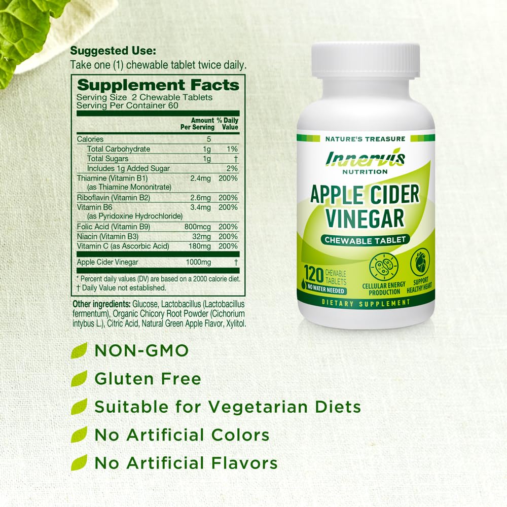 INNERVISNUTRITION Apple Cider Vinegar 120 Chewable Tablets Healthy Heart Immune INNERVISNUTRITION uk supplements
