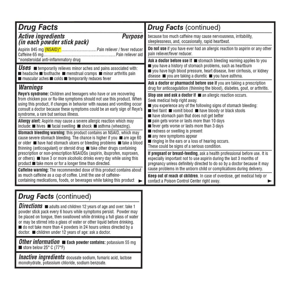 Quality Choice Fast Pain Relief Powder, Contains 50 Powder Packets for Rapid Pain Relief. Contains Aspirin & Caffiene Quality Choice uk supplements