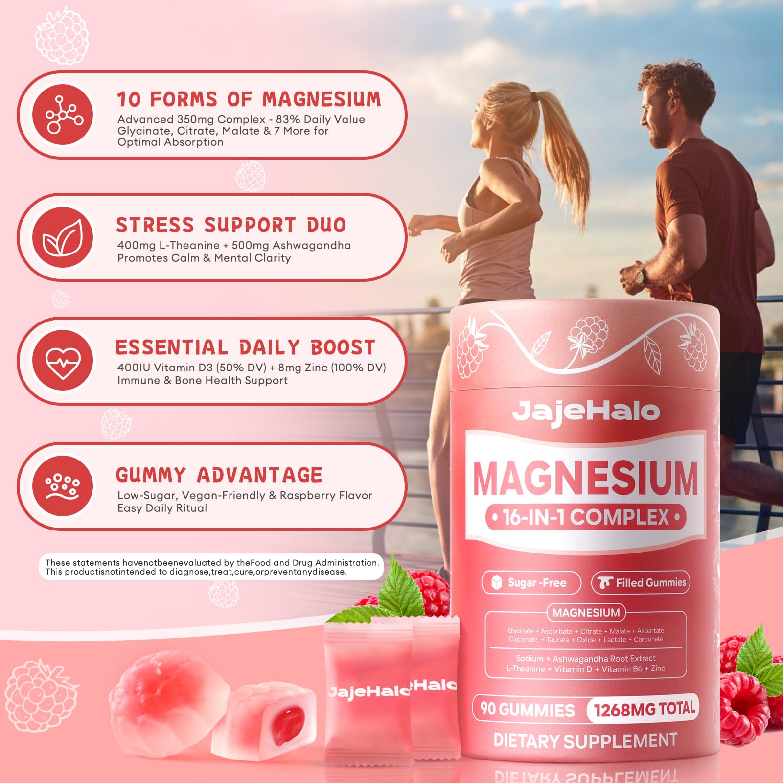 Magnesium Complex for Women Calm Magnesium Glycinate Gummies 400mg Individually Wrapped 16 in 1 90 Sugar-Free L-Threonate,Ashwagandha Root Extract,Vitamin B6,D3,Magnesium Supplement Jajehalo uk supplements