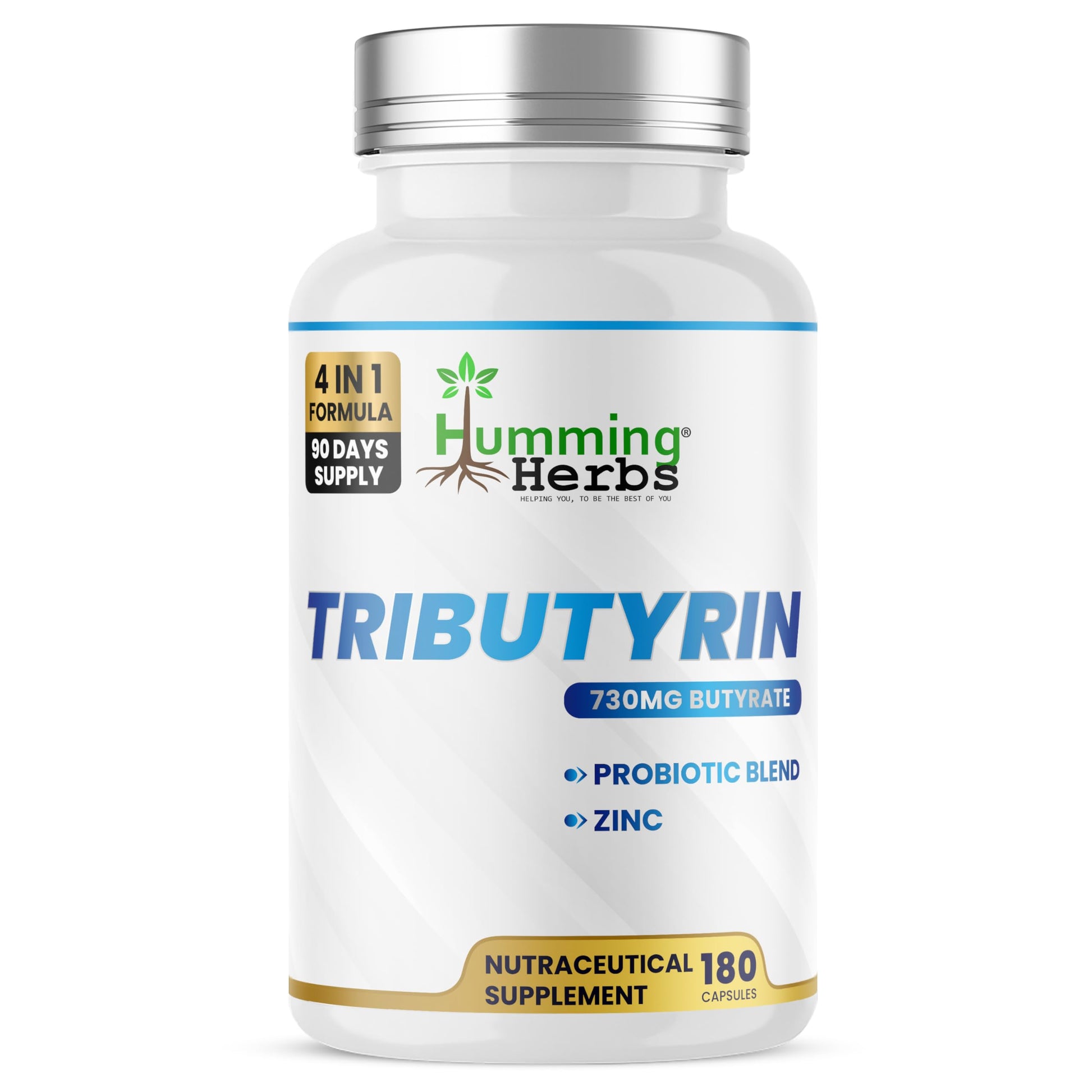 Humming Herbs Tributyrin Complex — 850 mg per Serving (95% Pure, yielding 731 mg Butyrate) with L-Glutamine, Zinc L-Carnosine, FOS & Probiotic Blend (180) Humming Herbs uk supplements