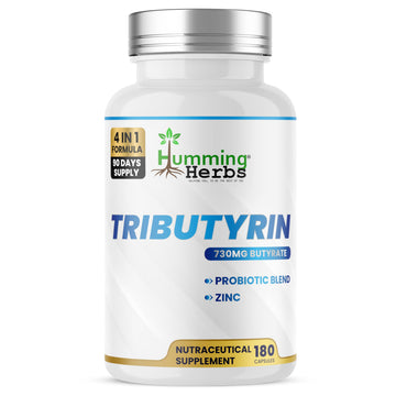 Humming Herbs Tributyrin Complex — 850 mg per Serving (95% Pure, yielding 731 mg Butyrate) with L-Glutamine, Zinc L-Carnosine, FOS & Probiotic Blend (180) Humming Herbs uk supplements