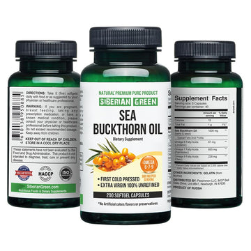 Siberian Sea Buckthorn Oil Capsules 200 Softgels | from Wild-harvested Siberian Sea Siberian Green uk supplements