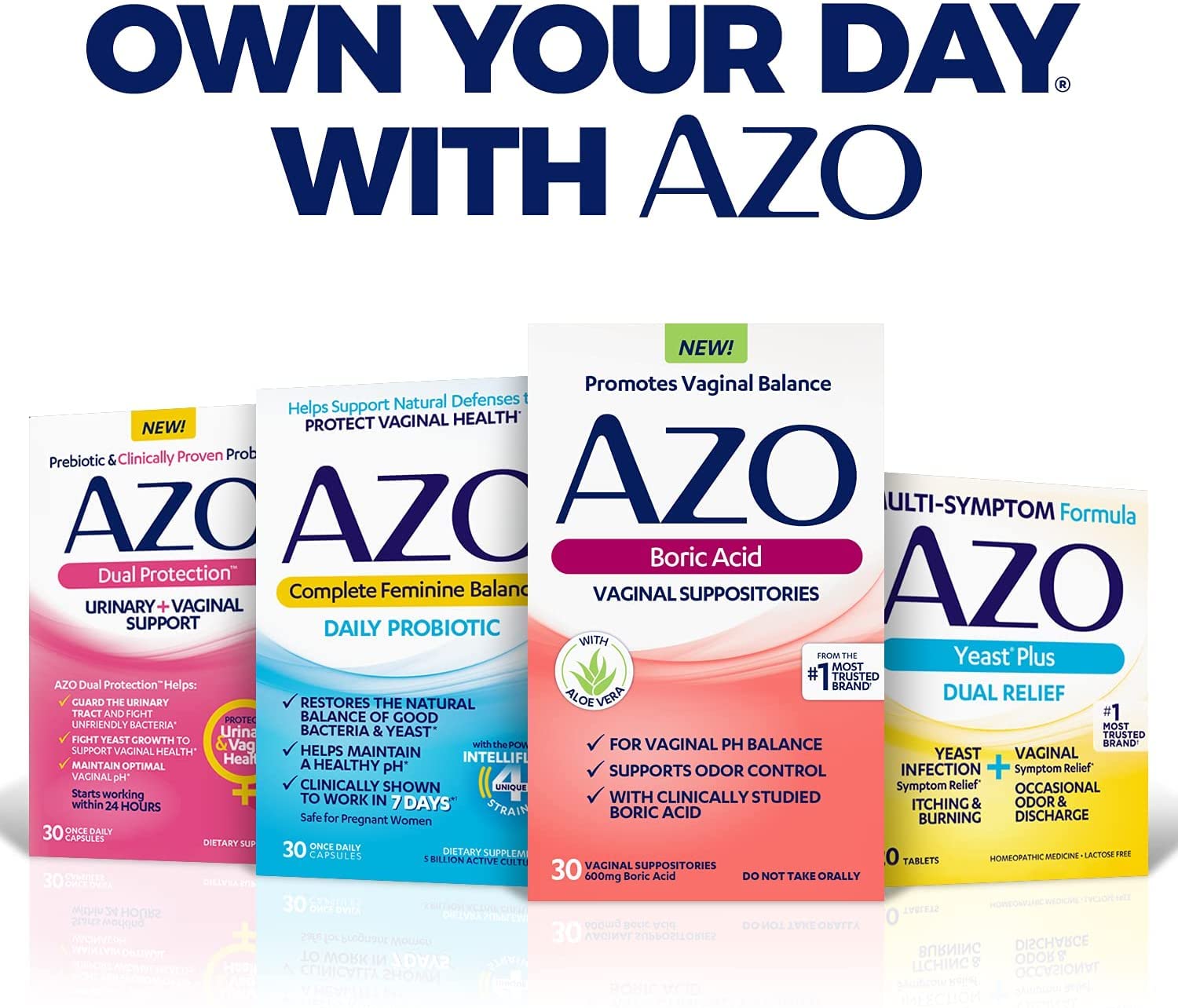 AZO Boric Acid Vaginal Suppositories, 30 Count + AZO Dual Protection, 30 Count, Urinary + Vaginal Support* AZO uk supplements