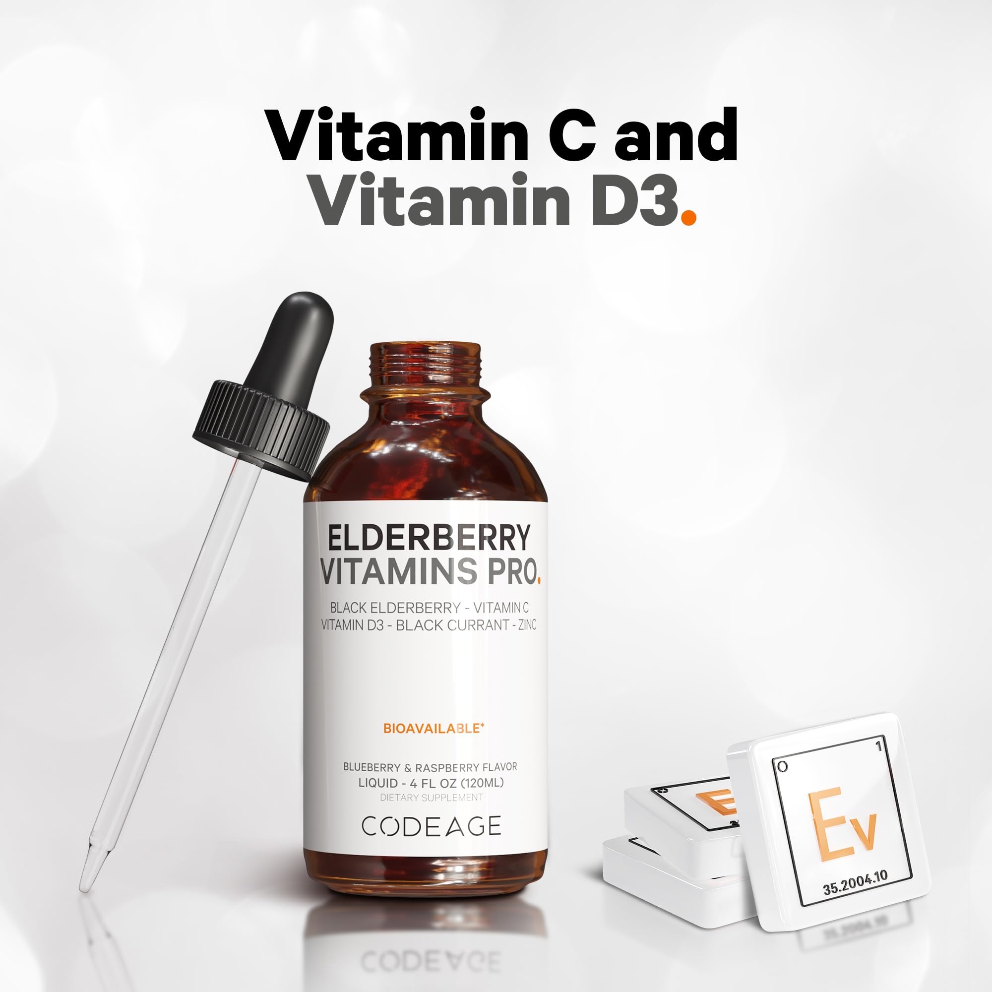 Codeage Elderberry Vitamins Pro - Organic Black Elderberry Liquid Drops - Vitamin C, D3, Zinc, Black Currant - 2-Month Supply - Black Sambucus Liquid - Supplement for Adults & Kids - 4 fl oz Codeage uk supplements