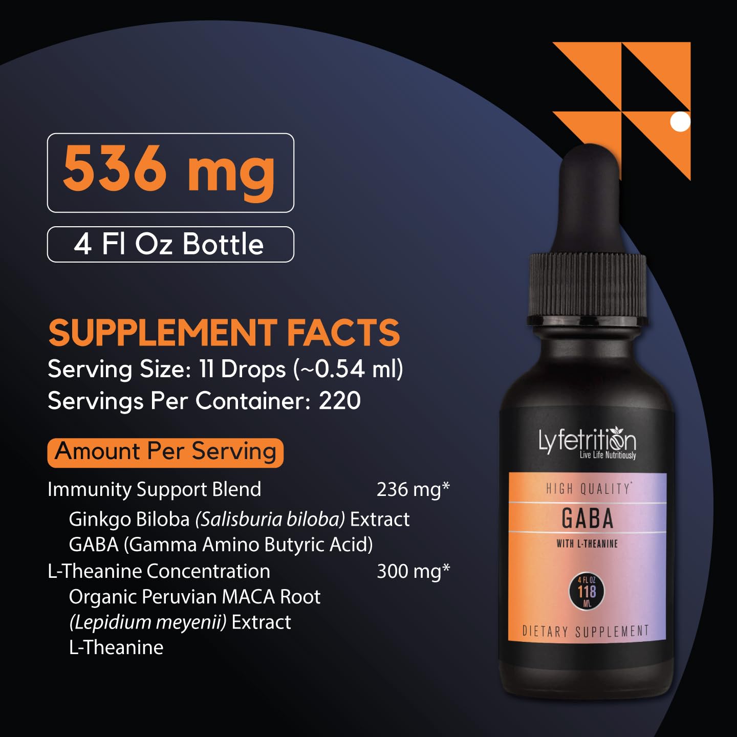Lyfetrition GABA with L-Theanine, Ginkgo Biloba (Salisburia biloba) Extract, Organic Peruvian MACA Root (Lepidium meyenii) Extract, 118 ml, 4 FL Oz Liquid, 220 Servings, Made in USA, Quick Absorption Lyfetrition uk supplements
