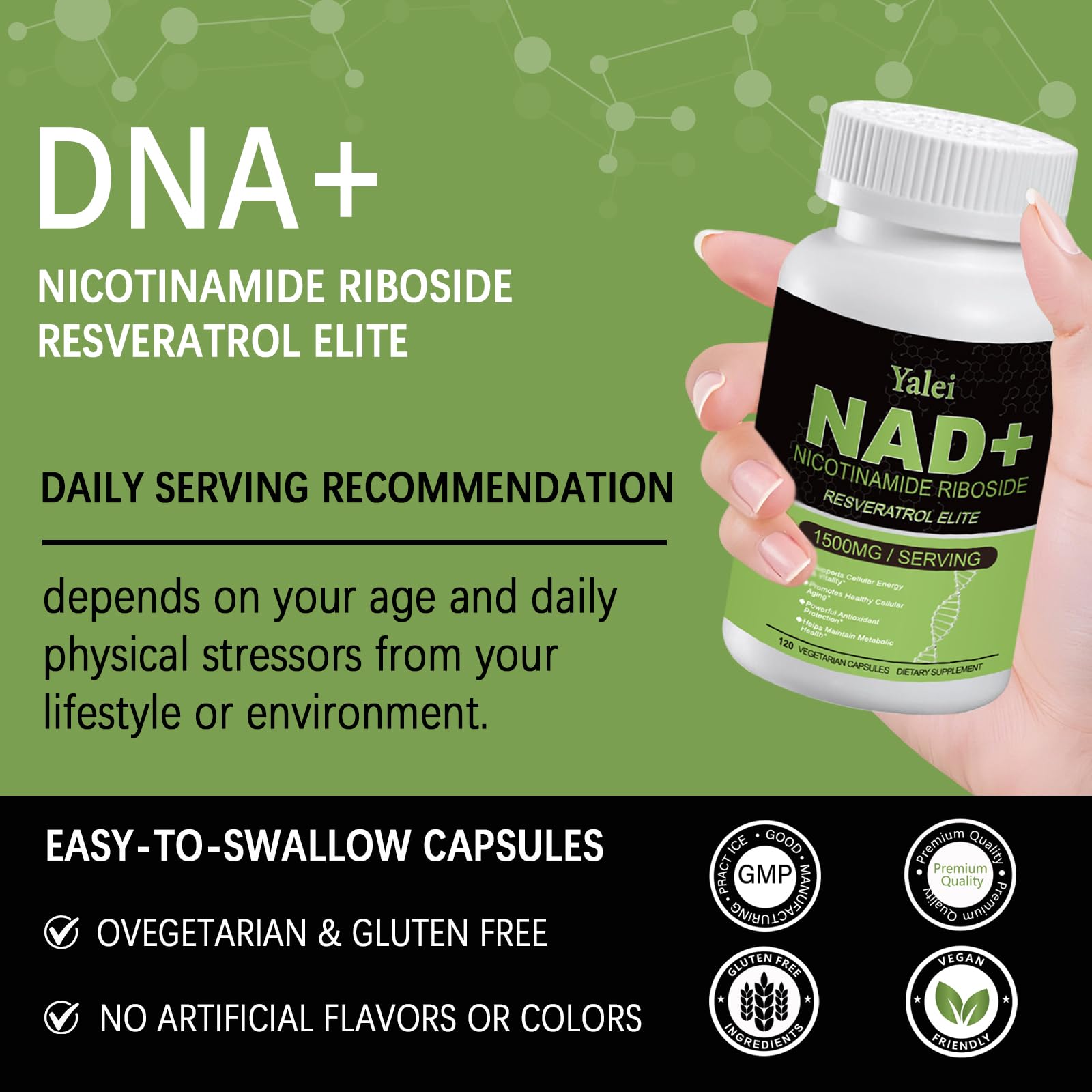 Yalei NAD Resveratrol Supplement 1500mg,120 Veggie Capsules | Liposomal NAD Plus Boosting | Support Cellular Health, Stamina & Healthy Aging for Women & Men | Non-GMO Yalei uk supplements