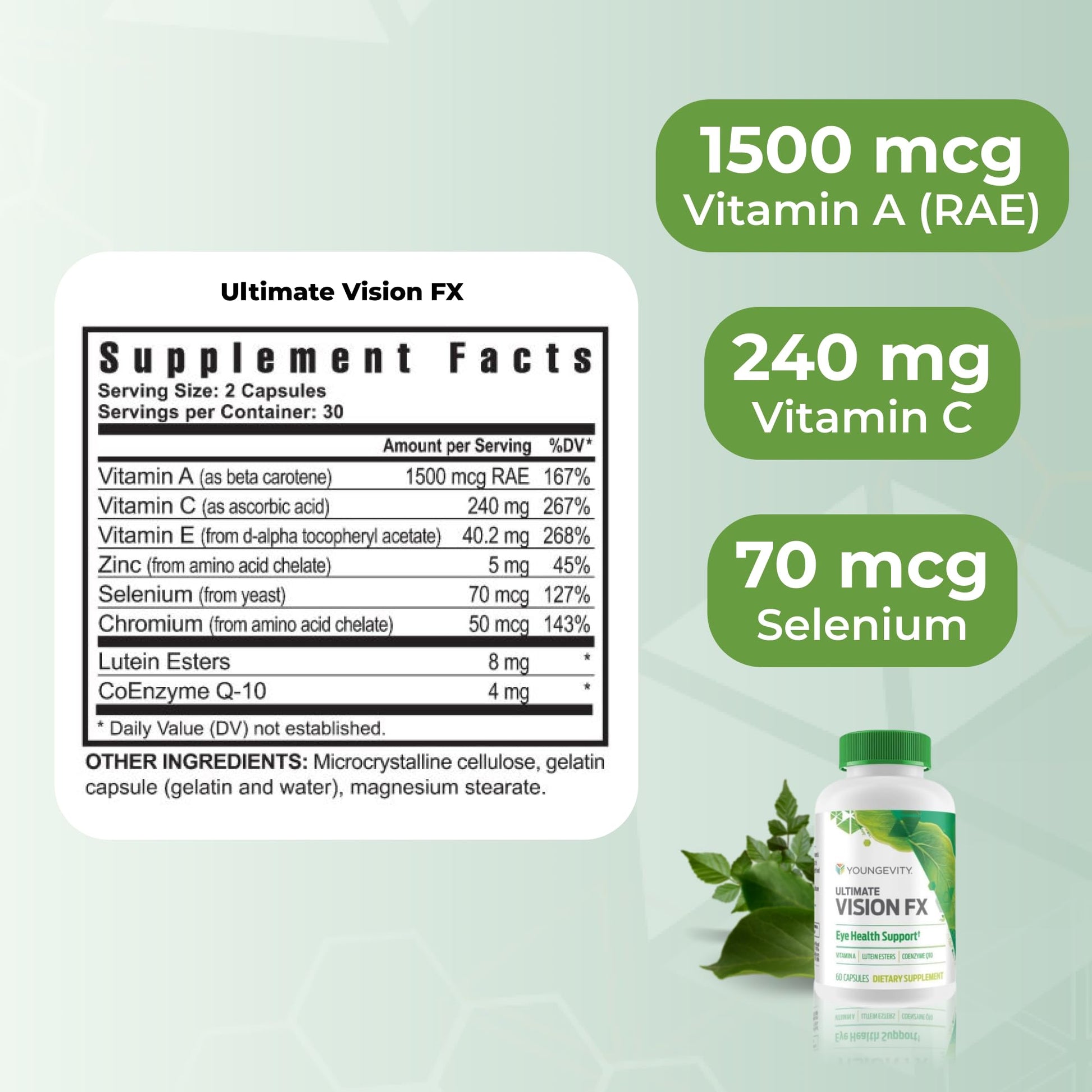 Youngevity Ultimate Vision FX™ - Eye Vitamin & Mineral Supplement Blend - Lutein, CoQ10, Vitamins A, C, E, Zinc, Chromium, Selenium for Eye Health (60 Capsules) Youngevity uk supplements
