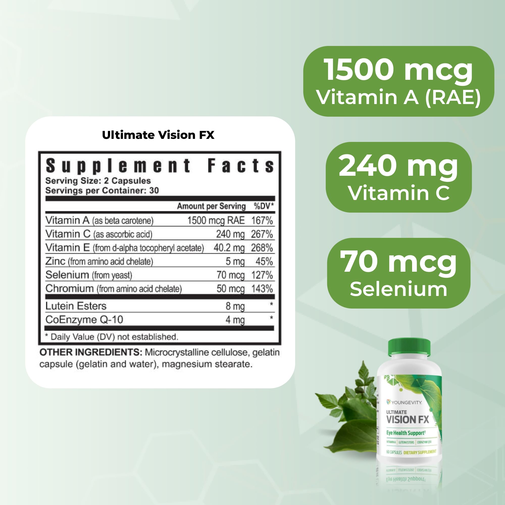 Youngevity Ultimate Vision FX™ - Eye Vitamin & Mineral Supplement Blend - Lutein, CoQ10, Vitamins A, C, E, Zinc, Chromium, Selenium for Eye Health (60 Capsules) Youngevity uk supplements