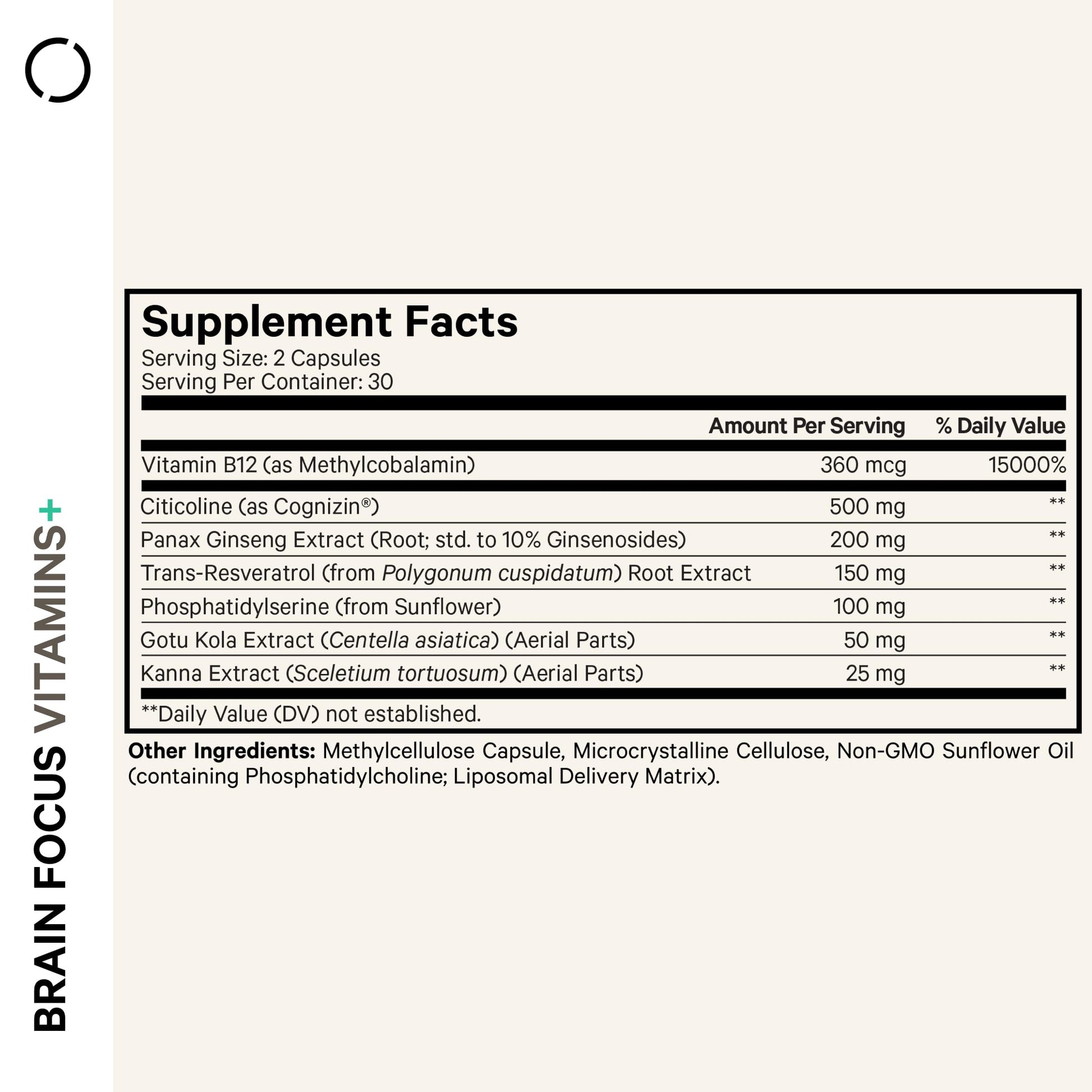 Codeage Brain Focus Vitamins+ Nootropic Supplement with Citicoline as Cognizin, Panax Ginseng, Resveratrol, Gotu Kola, Vitamin B12 Methylcobalamin - Liposomal Delivery - Non-GMO - 60 Capsules Codeage uk supplements