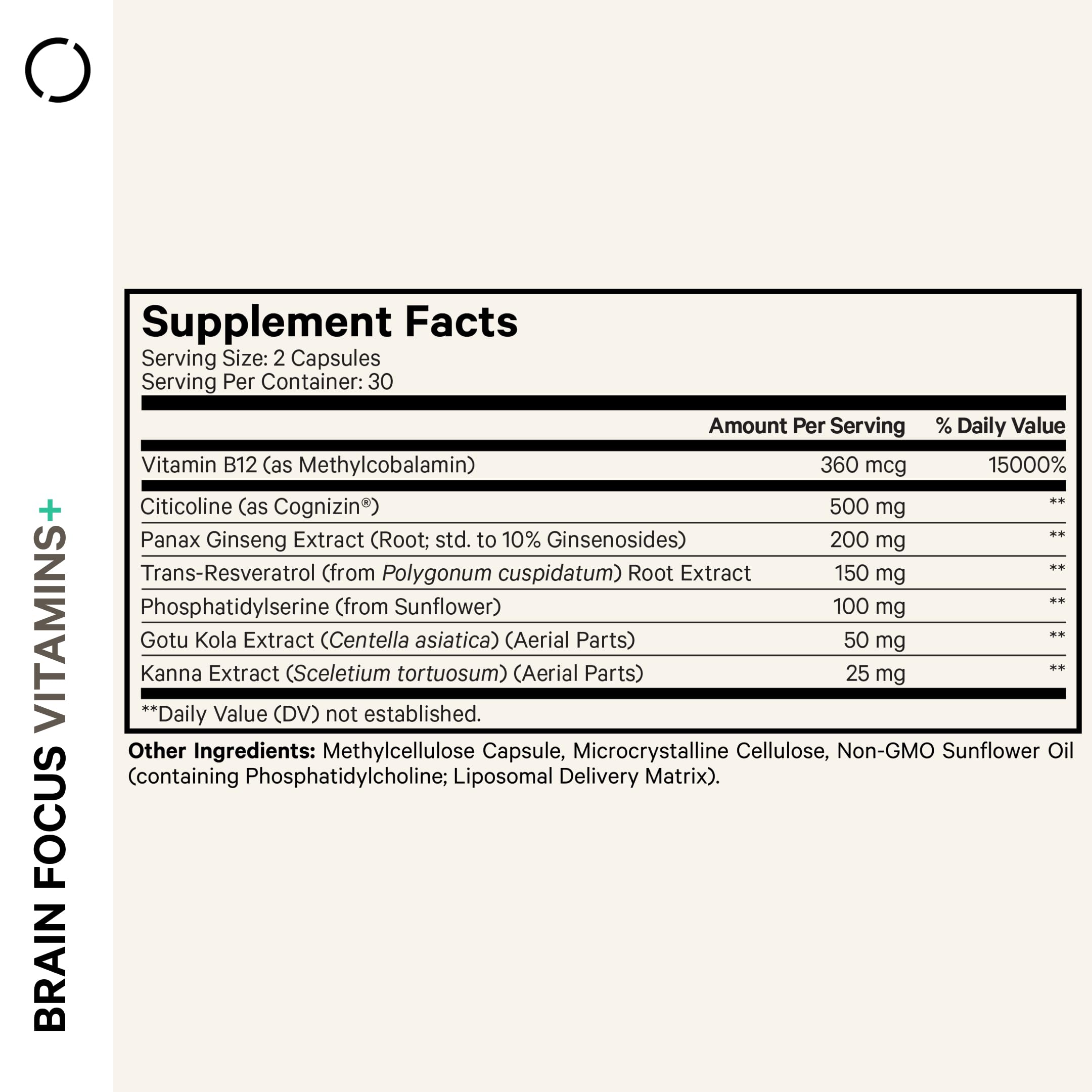 Codeage Brain Focus Vitamins+ Nootropic Supplement with Citicoline as Cognizin, Panax Ginseng, Resveratrol, Gotu Kola, Vitamin B12 Methylcobalamin - Liposomal Delivery - Non-GMO - 60 Capsules Codeage uk supplements