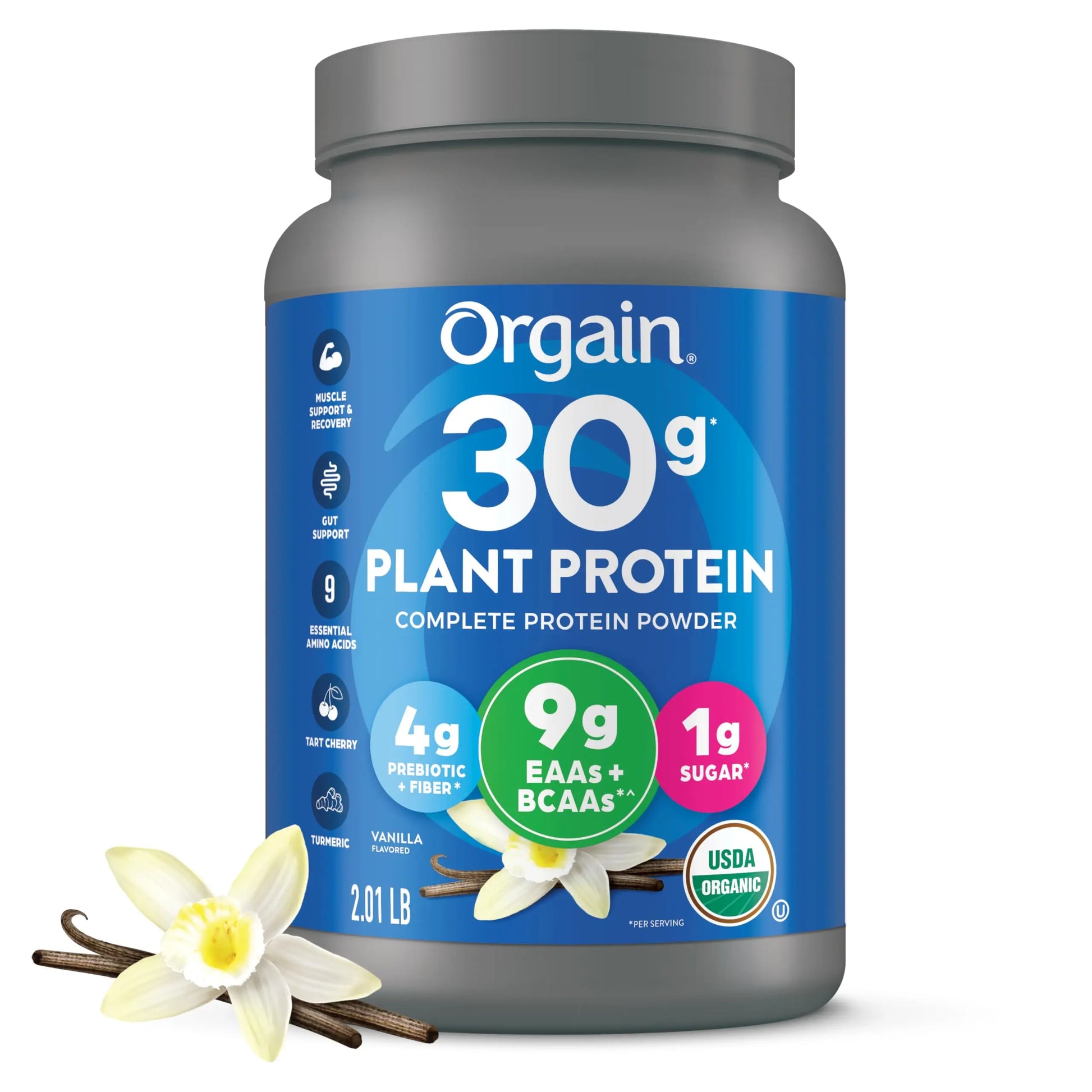 Orgain Organic 30g Vegan Plant Protein Powder, Vanilla, 9g EAAs + BCAAs, High Plant Protein, 4g Prebiotic + Fiber, 1g Sugar, Pre-Workout, Muscle Support + Recovery - 2.01lb (Packaging May Vary) Orgain uk supplements