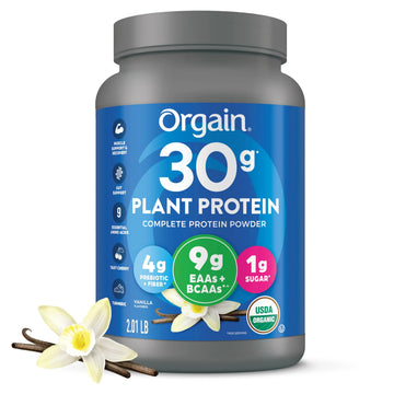 Orgain Organic 30g Vegan Plant Protein Powder, Vanilla, 9g EAAs + BCAAs, High Plant Protein, 4g Prebiotic + Fiber, 1g Sugar, Pre-Workout, Muscle Support + Recovery - 2.01lb (Packaging May Vary) Orgain uk supplements