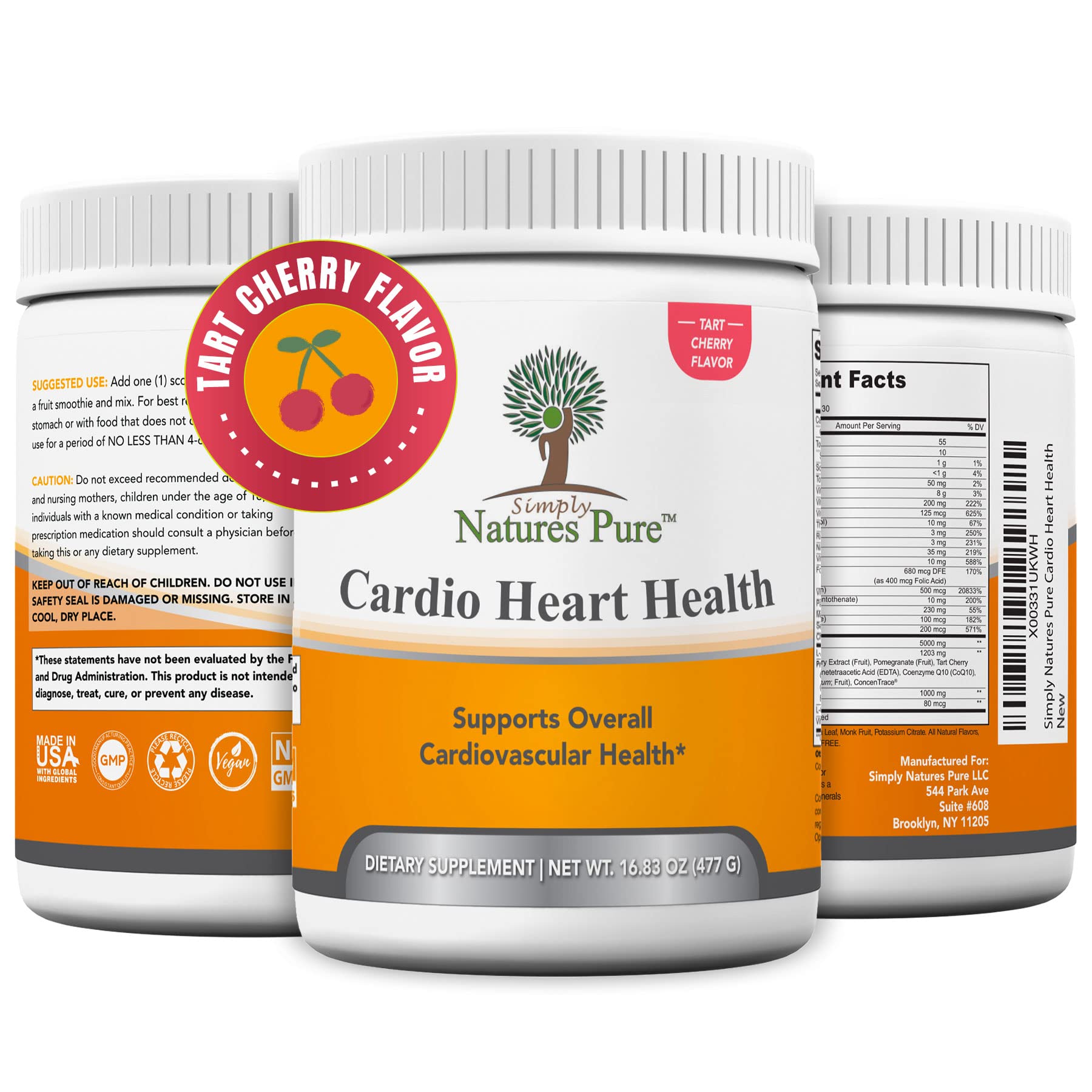Simply Natures Pure - Cardio Heart Health Nitric Oxide Booster Support Supplement Powder with L-Arginine 5000 mg, L-Citrulline 1000 mg and Hawthorne Berry, 16.82 Ounces - Tart Cherry Flavor Simply Natures Pure uk supplements