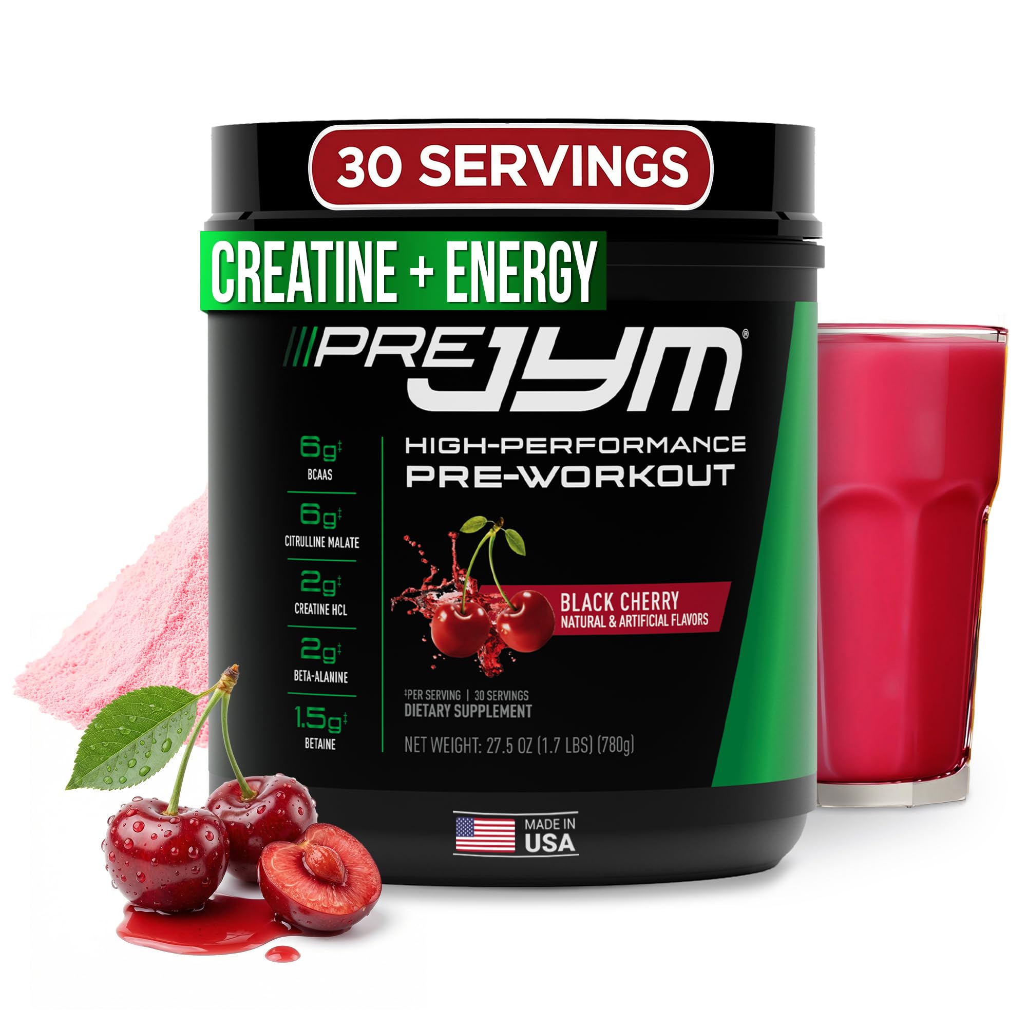 JYM Supplement Science Pre JYM Black Cherry Pre Workout Powder for Men & Women, BCAAs, Nootropics, Creatine HCI, Citrulline, Beta-Alanine, Betaine, Taurine, Huperzine, 30 Servings JYM Supplement Science uk supplements