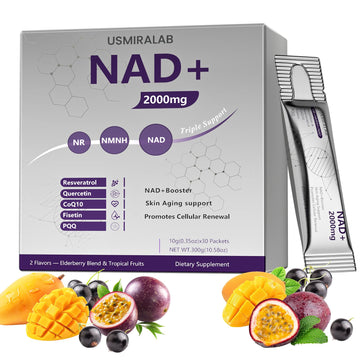NAD+ Supplement Packets | 1000mg Liquid | Advanced Nicotinamide Riboside, Trans-Resveratrol, PQQ & Quercetin Complex for Cellular Energy & Healthy Aging Support - 2 Flavors (30 Count) USMIRALAB uk supplements