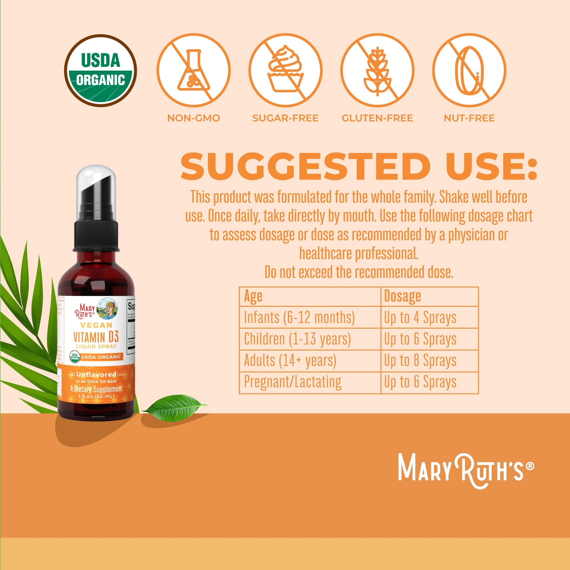 MaryRuth Organics Vitamin D USDA Organic | VIT D3 Liquid | Sugar Free | Liquid VIT D Spray Immune Support for Adults & Kids | Bone Health| Vegan | Gluten Free | Non-GMO | 30 Servings MARYRUTH'S uk supplements