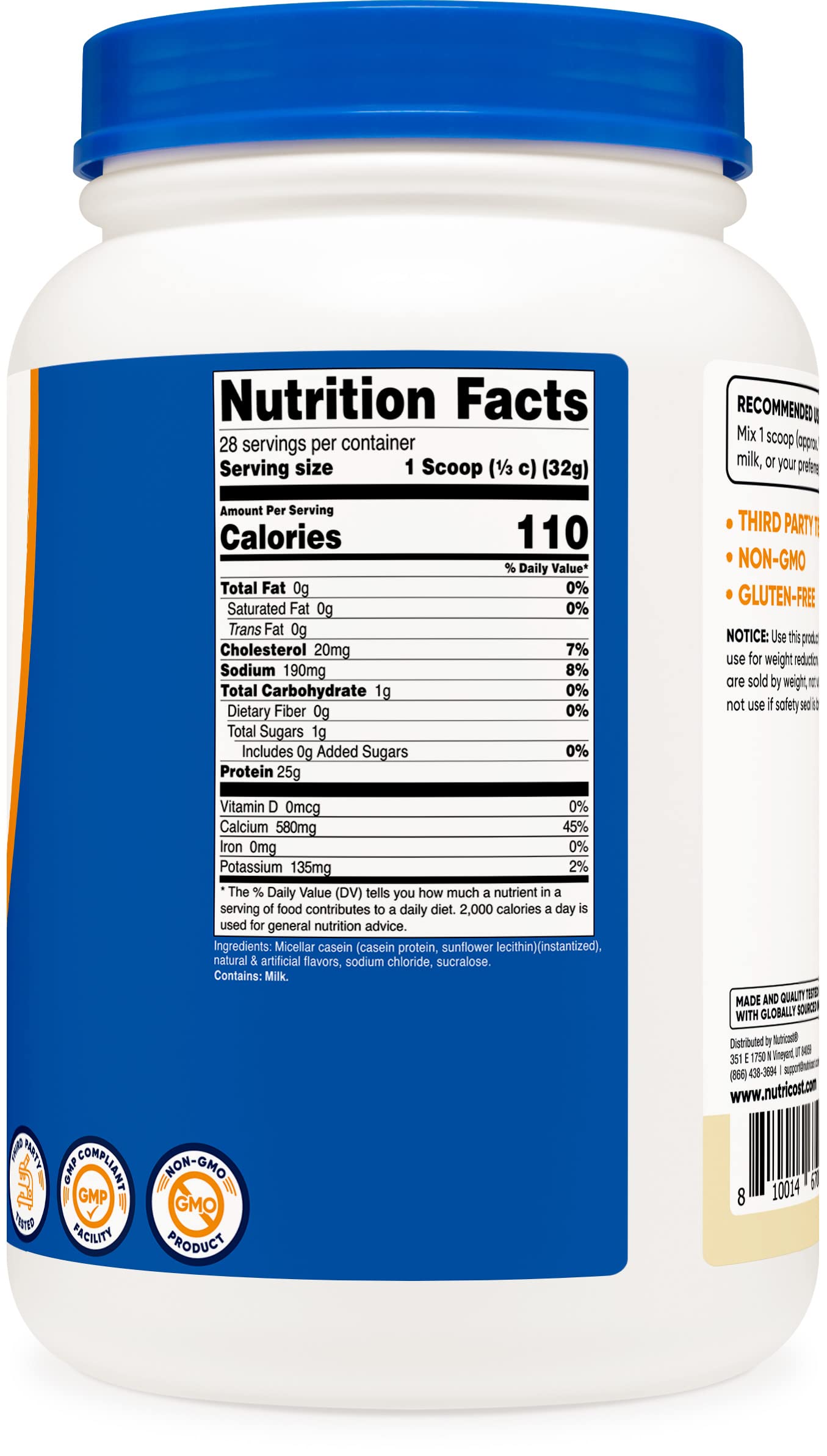 Nutricost Casein Protein Powder 2lb Vanilla - Micellar Casein, Gluten Free, Non-GMO Nutricost uk supplements