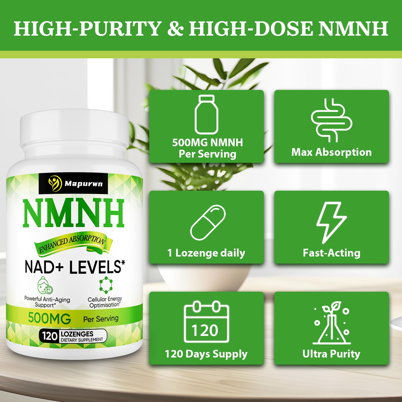 Mapurwn NMNH (Dihydronicotinamide Mononucleotide), NMN Supplement, 500mg per Serving NAD Supplement to Boost NAD+ Levels As We Age for Women & Men, Anti-Aging, Energy, Focus, 120 Count Mapurwn uk supplements